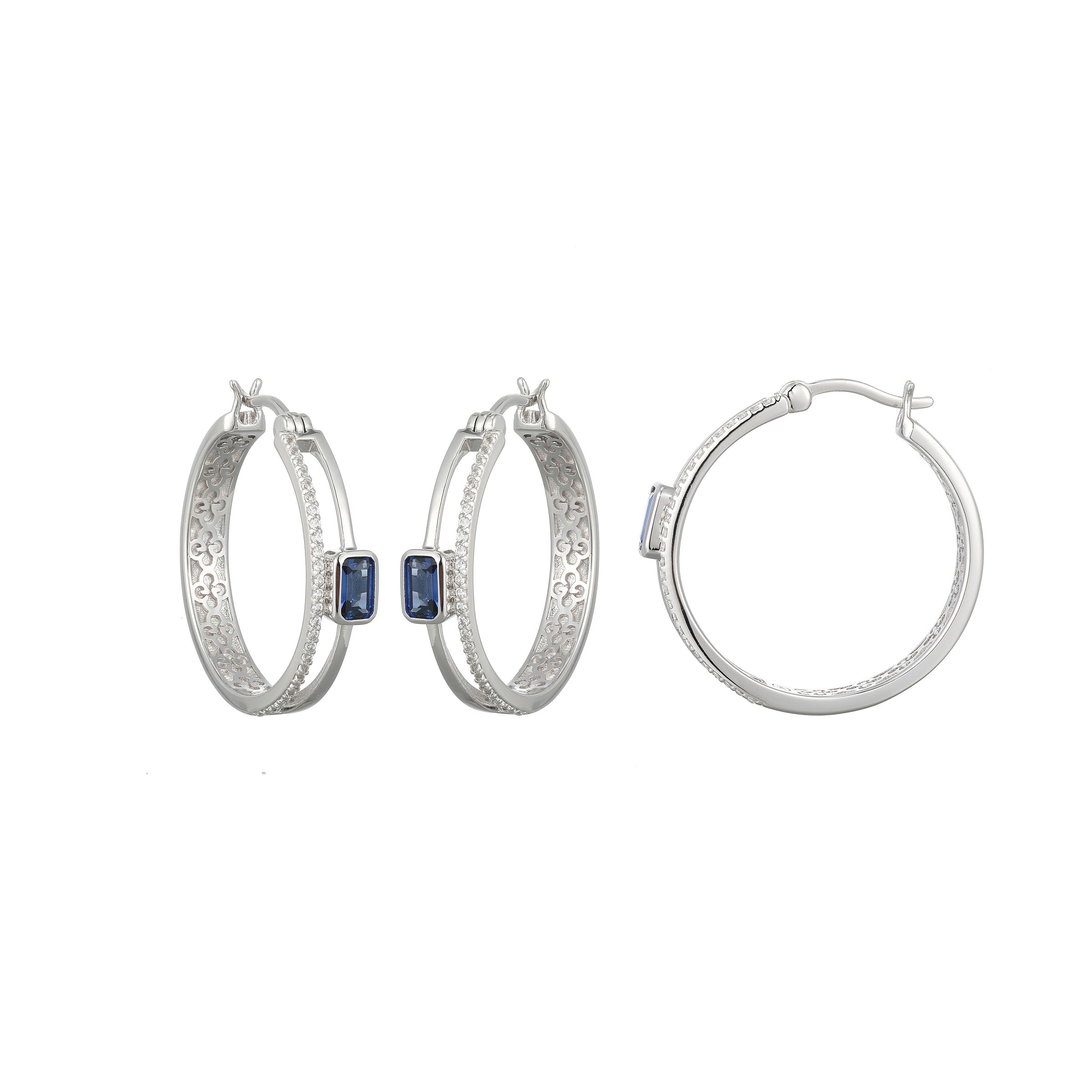 CE0208 - Split-Band Lab-Created Blue Sapphire Hoop Earrings