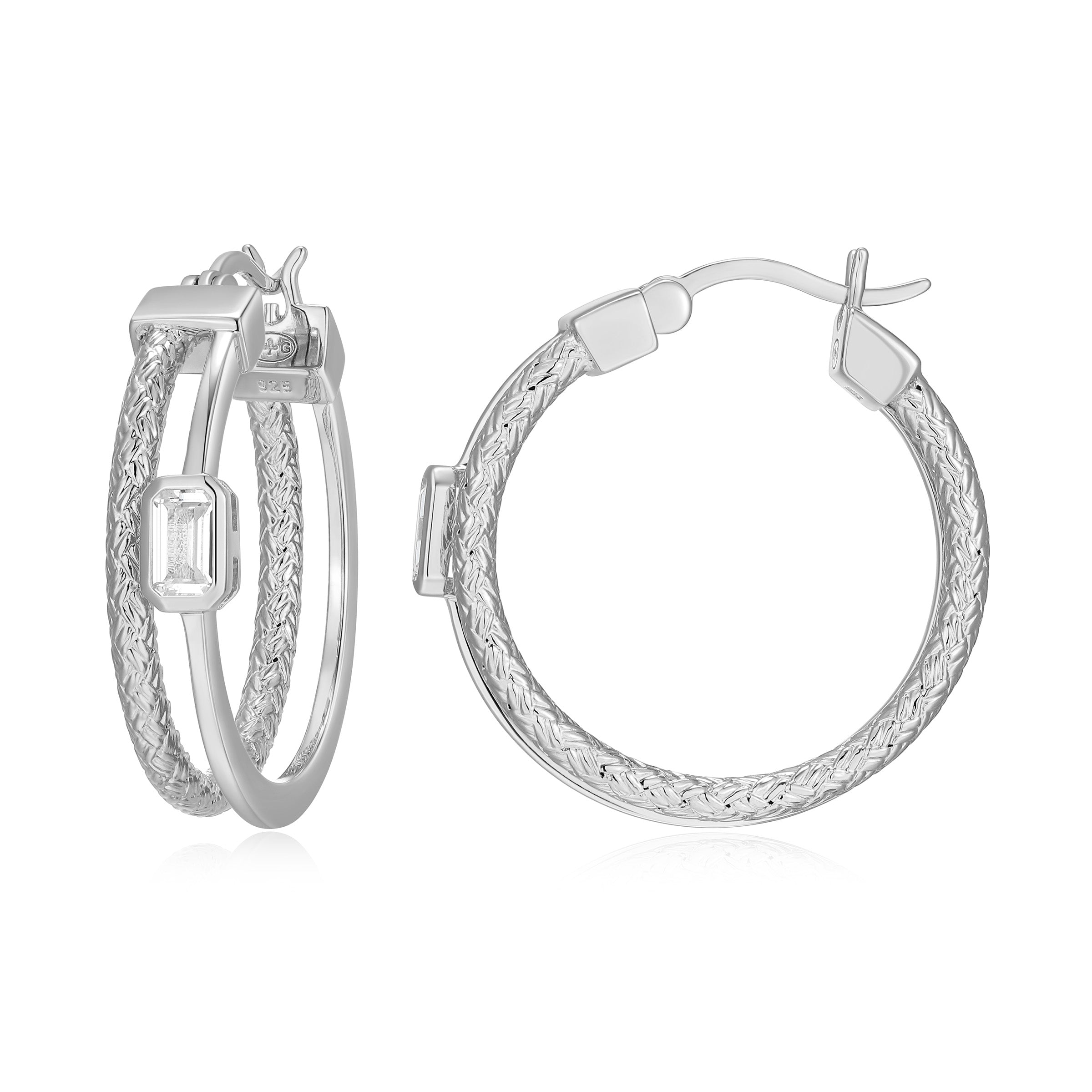 CE0206 - Dual-Band Created White Sapphire Original Mesh Hoop Earrings