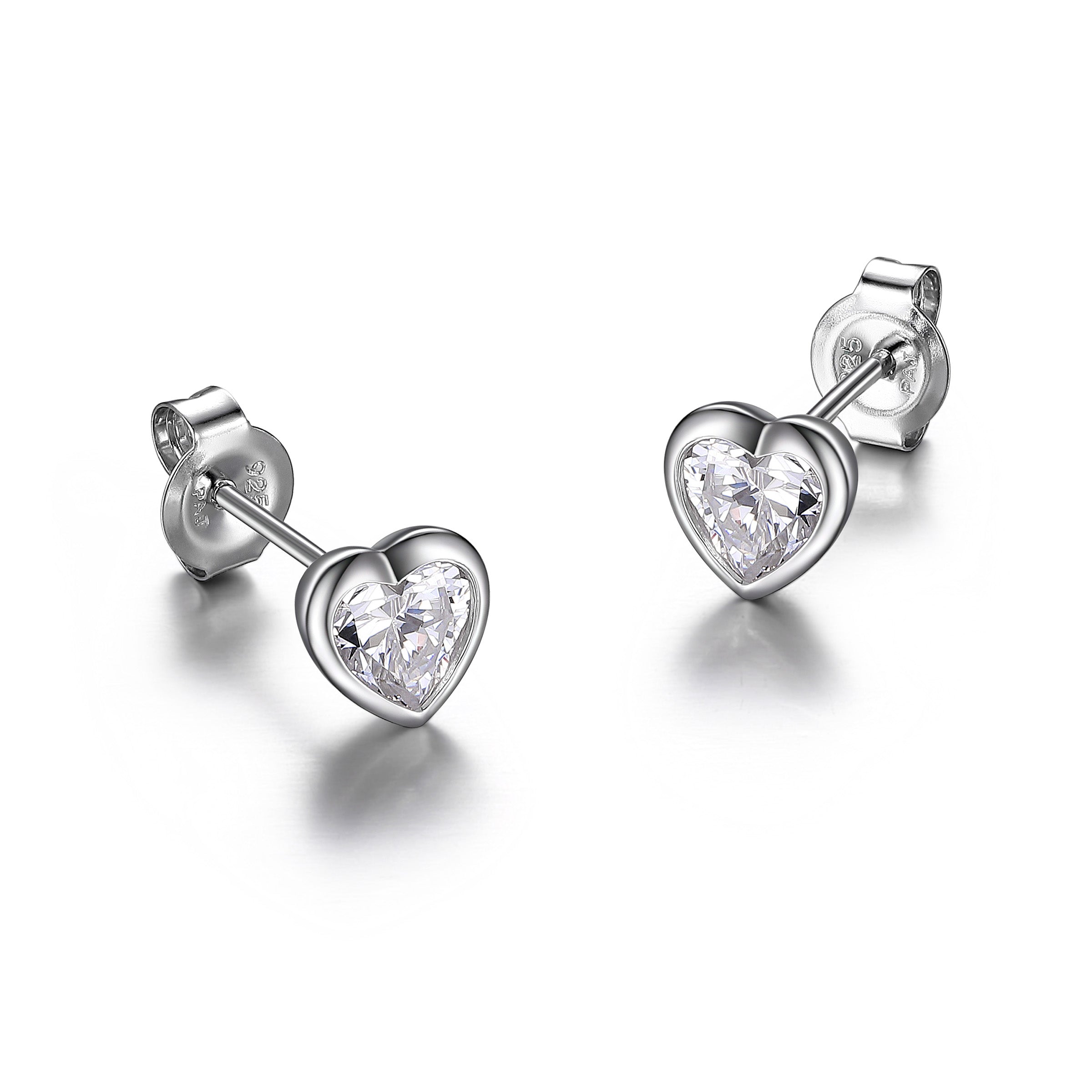 Diamondlite Cz  5Mm Heart Pebble Earrings In Sterling Silver.