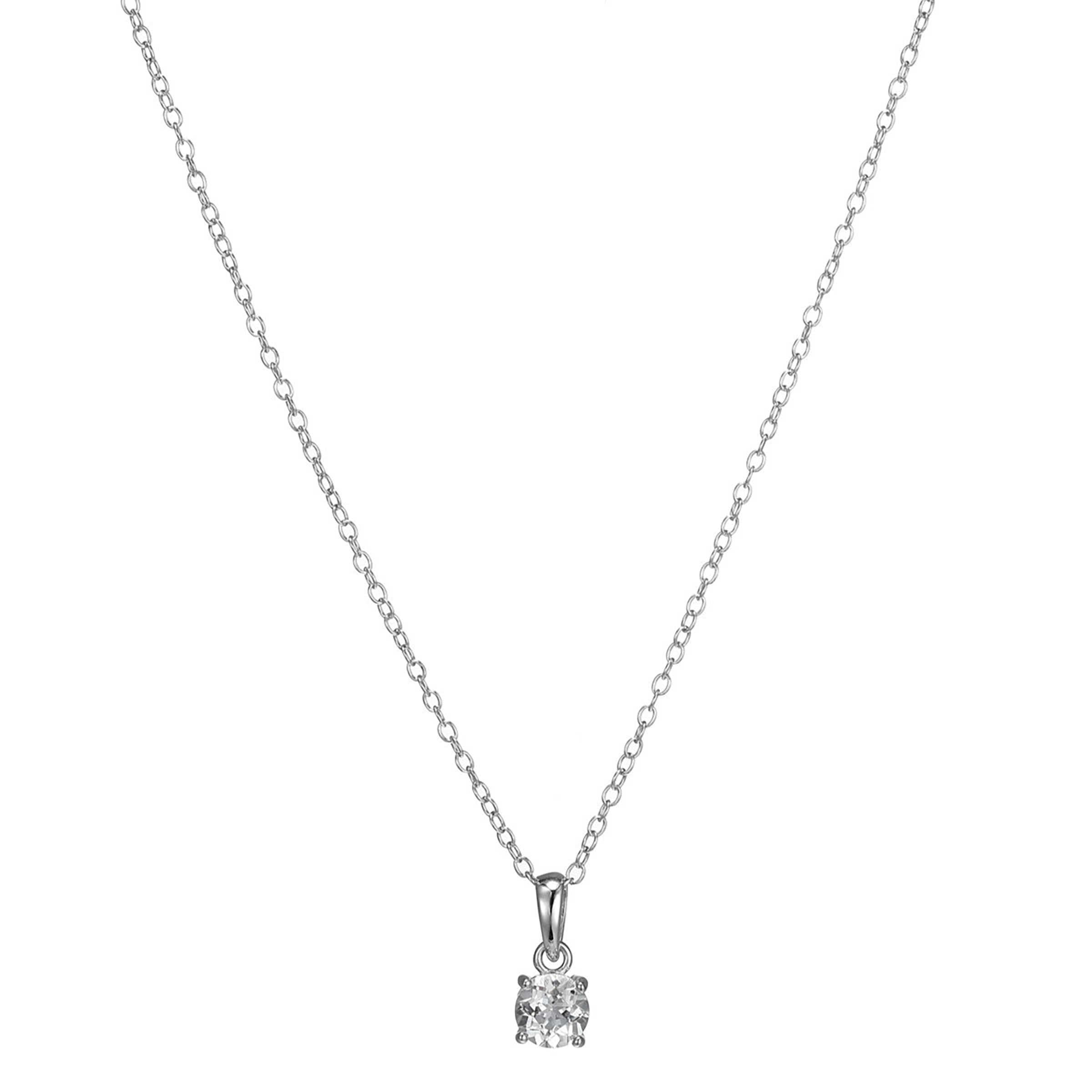 Diamondlite Cz 5Mm Round Pendant Set In Sterling Silver. 18"+2".