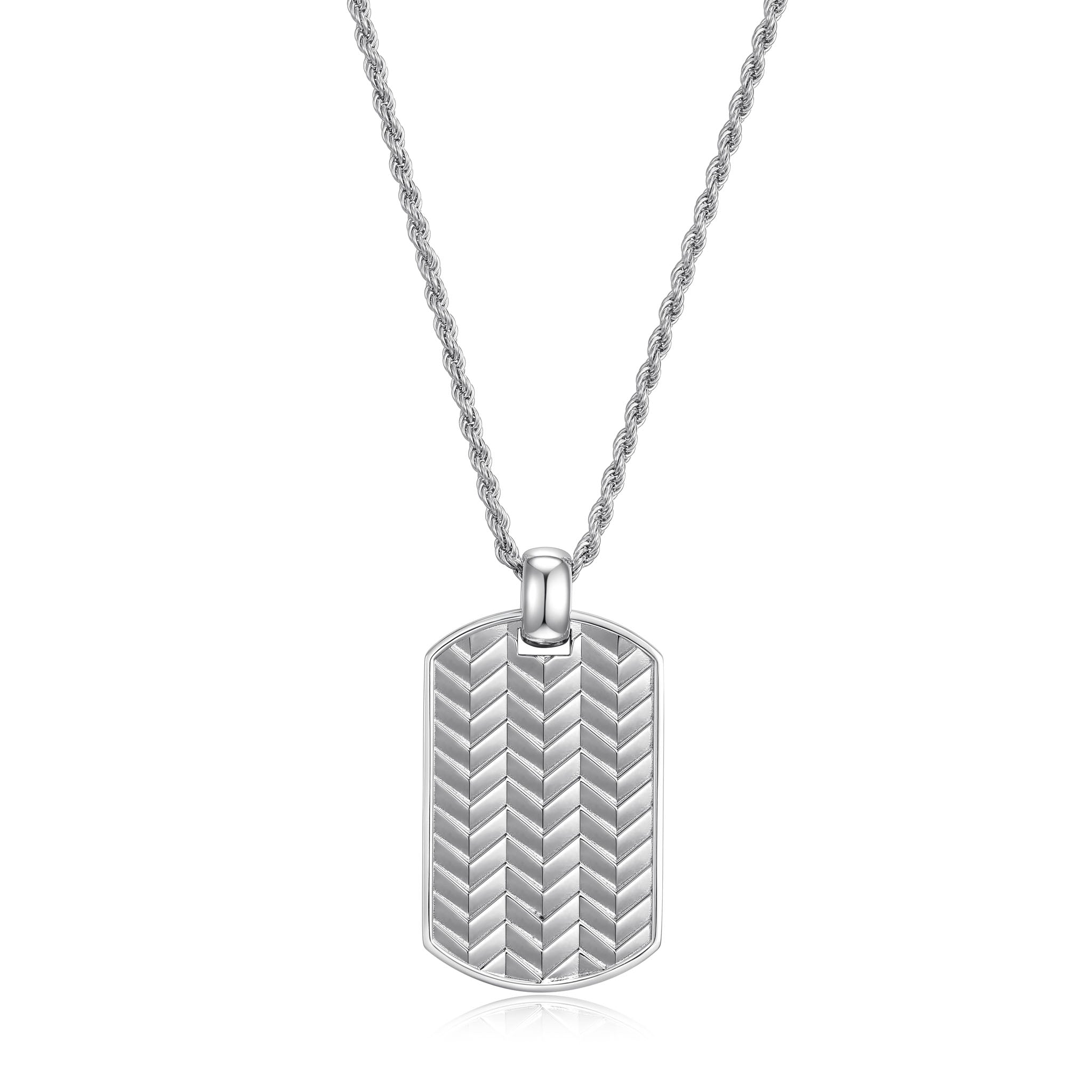 UN0009 - Chevron Rhodium Finish Pendant Necklace