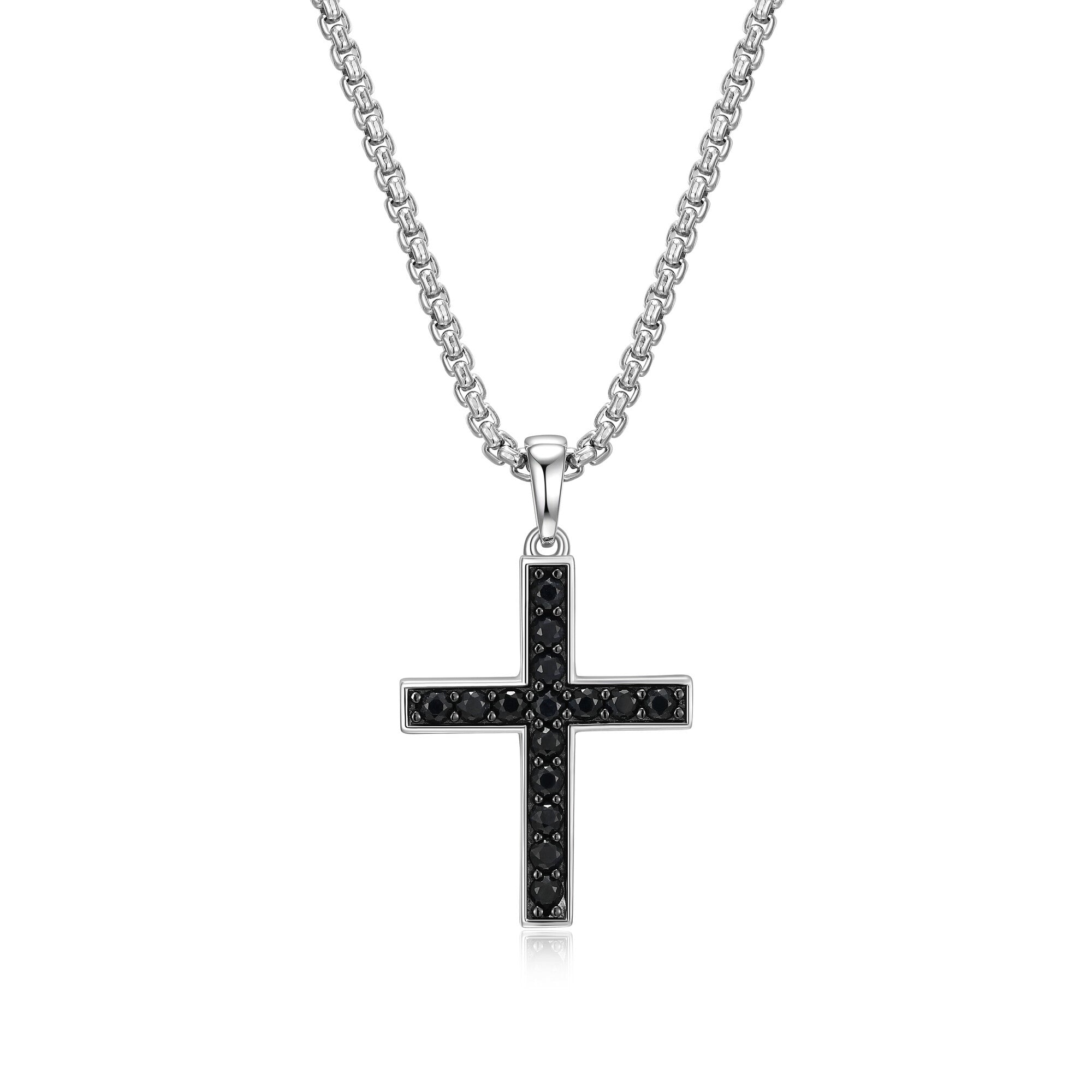 UN0026 - Black Ice Rhodium - Plated Sterling Silver Cross Pendant Necklace