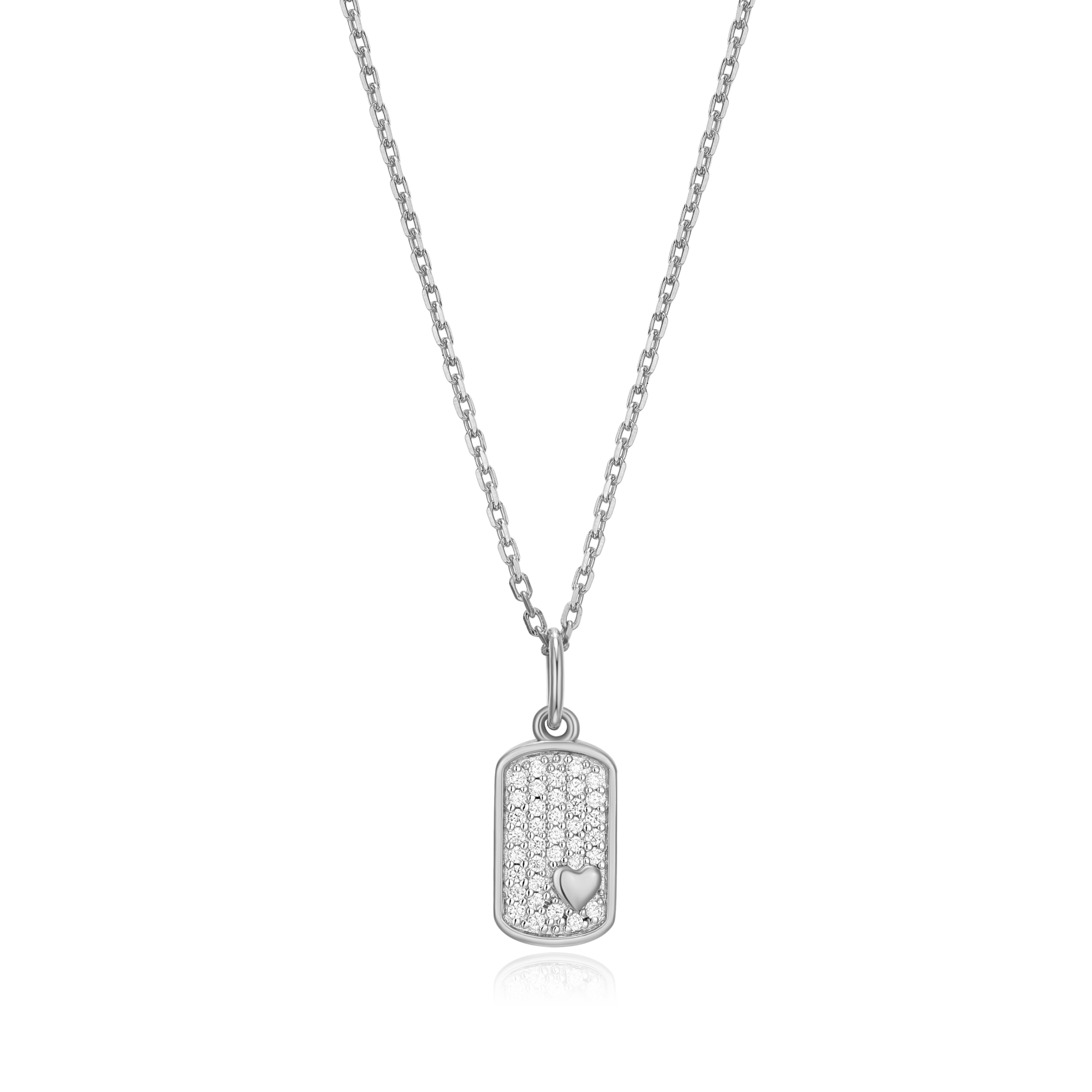 BN0015W - Mini-Heart Tag Pendant Necklace in Rhodium-Plated Sterling Silver