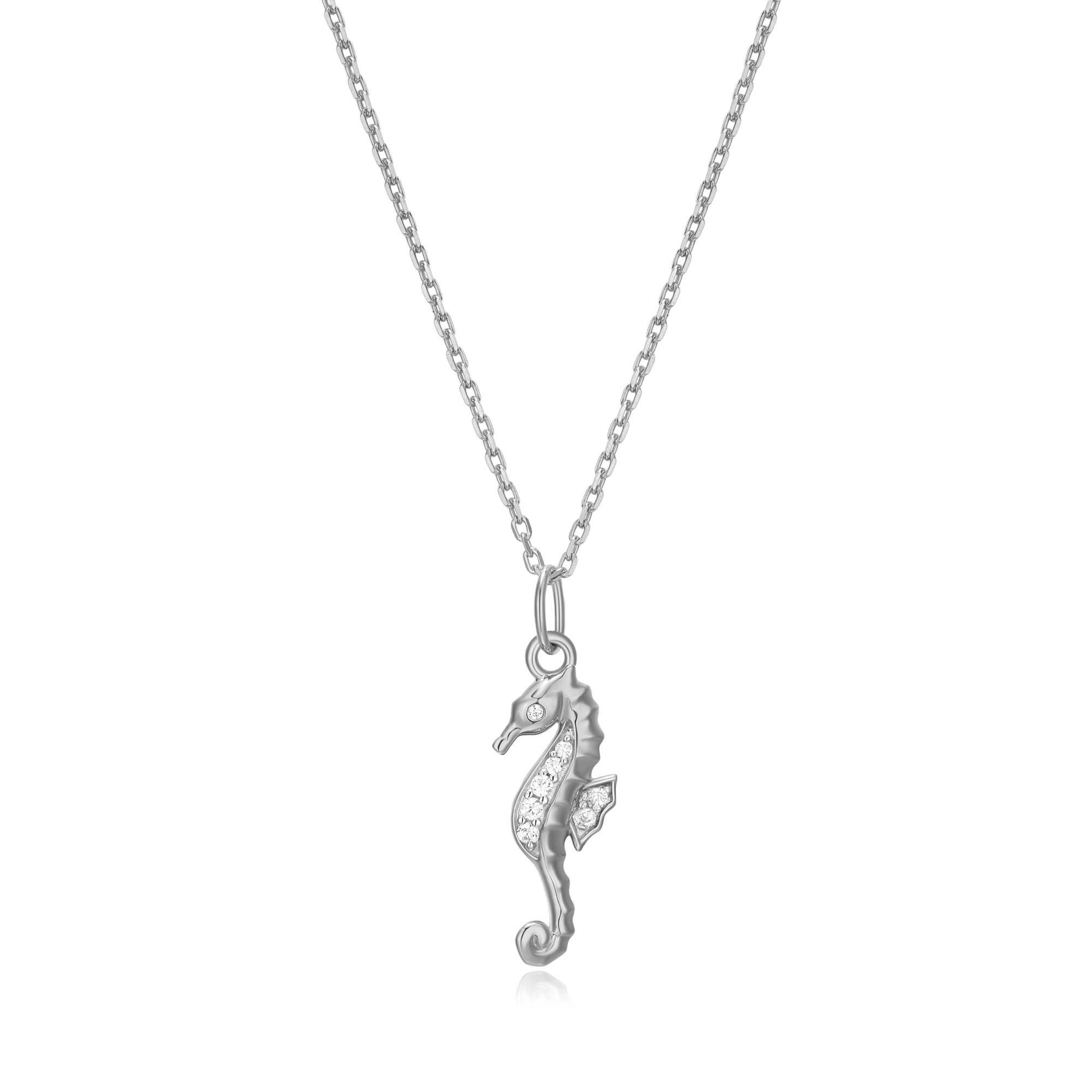 BN0038W - Seahorse Pendant Necklace in Rhodium-Plated Sterling Silver