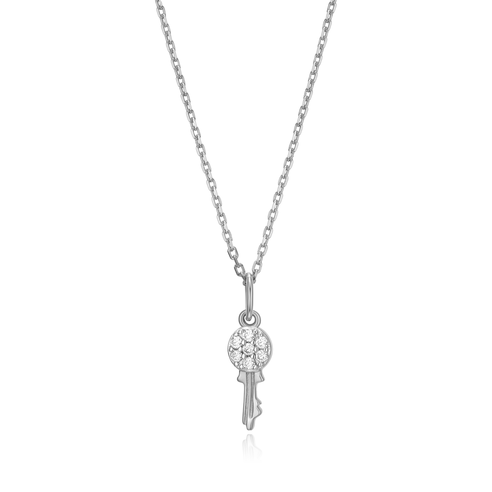 BN0019W - Latchkey Pendant Necklace in Rhodium-Plated Sterling Silver