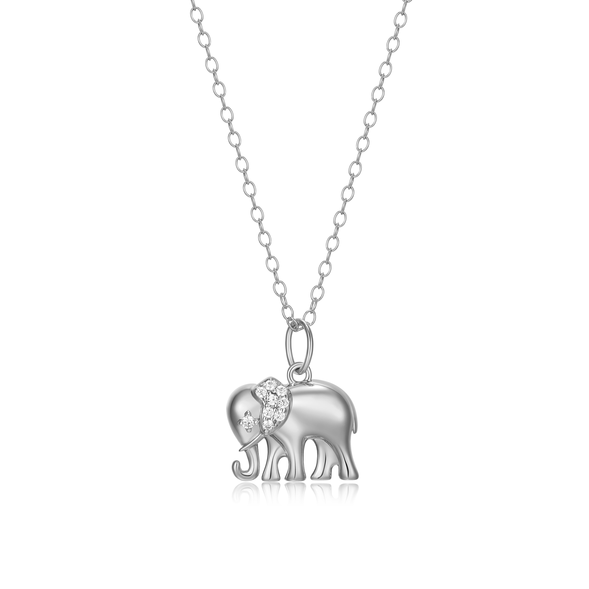 BN0033W - Elephant Pendant Necklace in Rhodium-Plated Sterling Silver