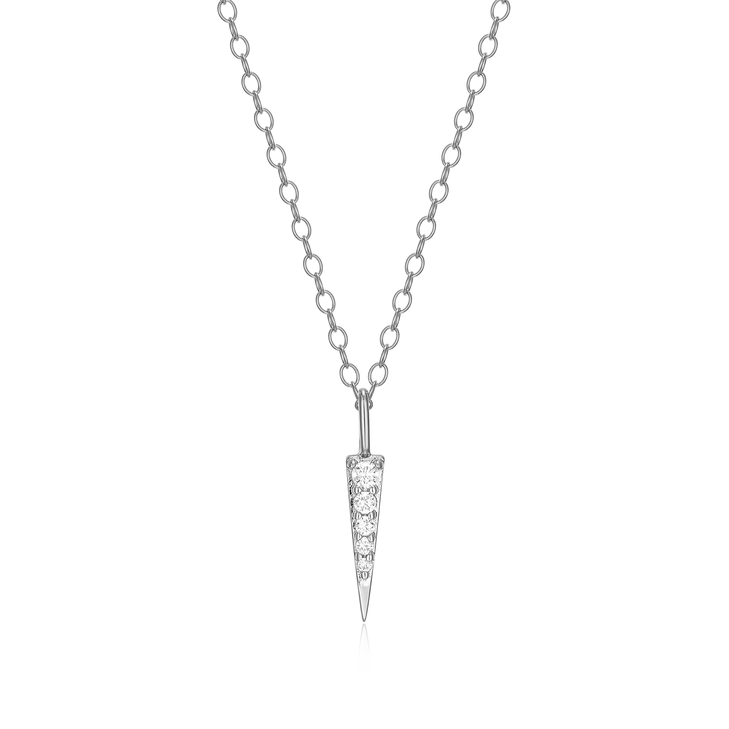 BN0190W - Pave Dagger Lab-Created Diamond Pendant Necklace in Rhodium-Plated Sterling Silver