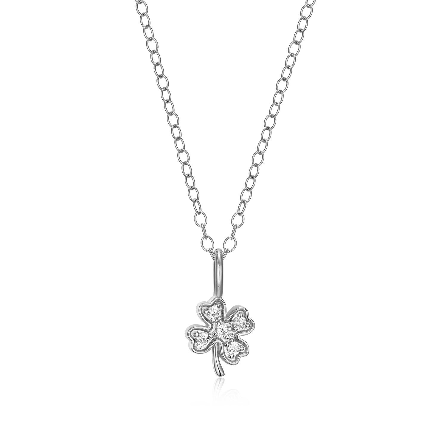 BN0179W - Lucky Clover Lab-Created Diamond Pendant Necklace in Rhodium-Plated Sterling Silver