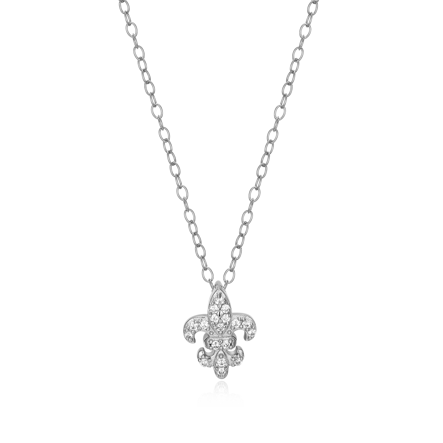 BN0182W - Fleur de Lis Lab-Created Diamond Pendant Necklace in Rhodium-Plated Sterling Silver