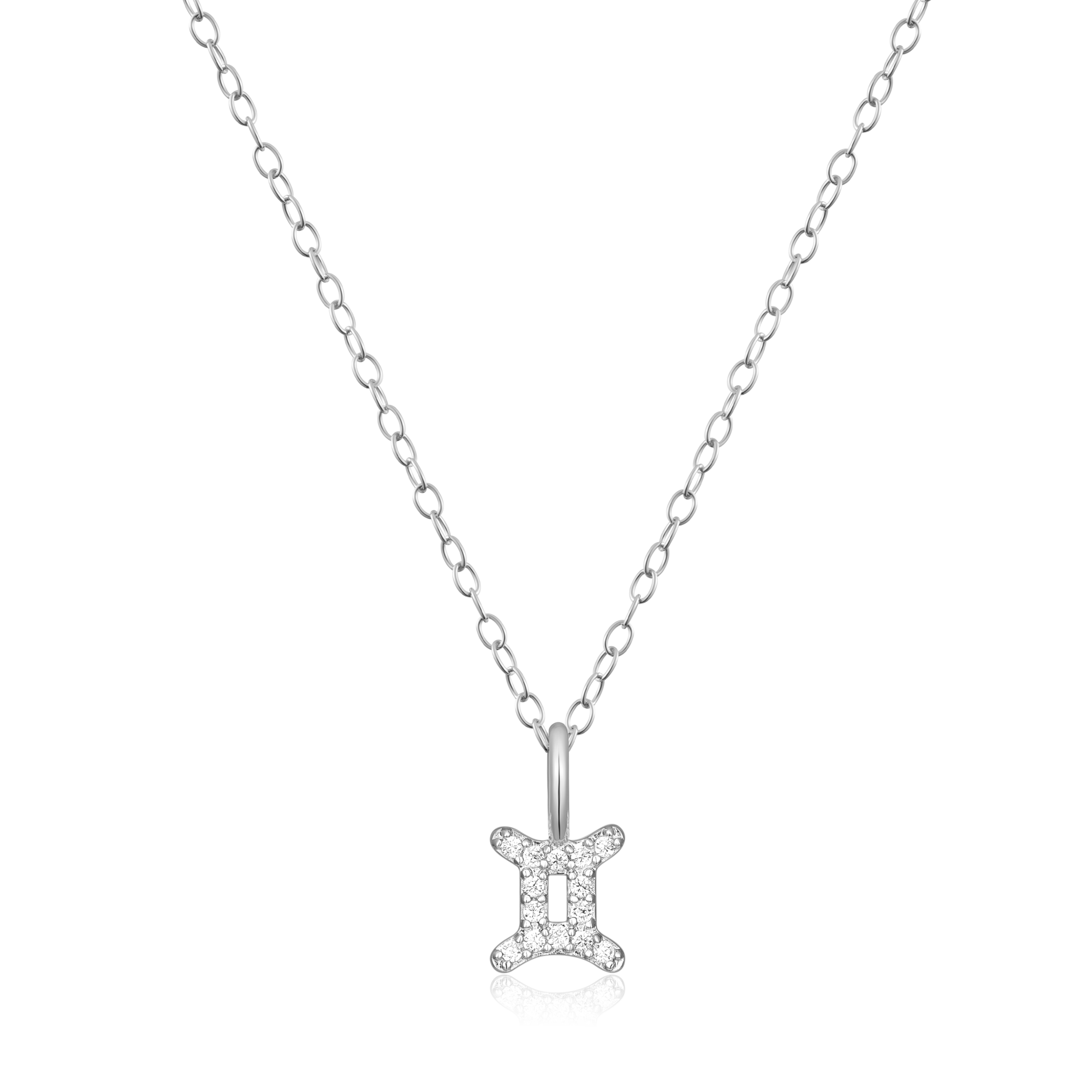 BN0110W - Gemini Constellation Pendant Necklace in Rhodium-Plated Sterling Silver