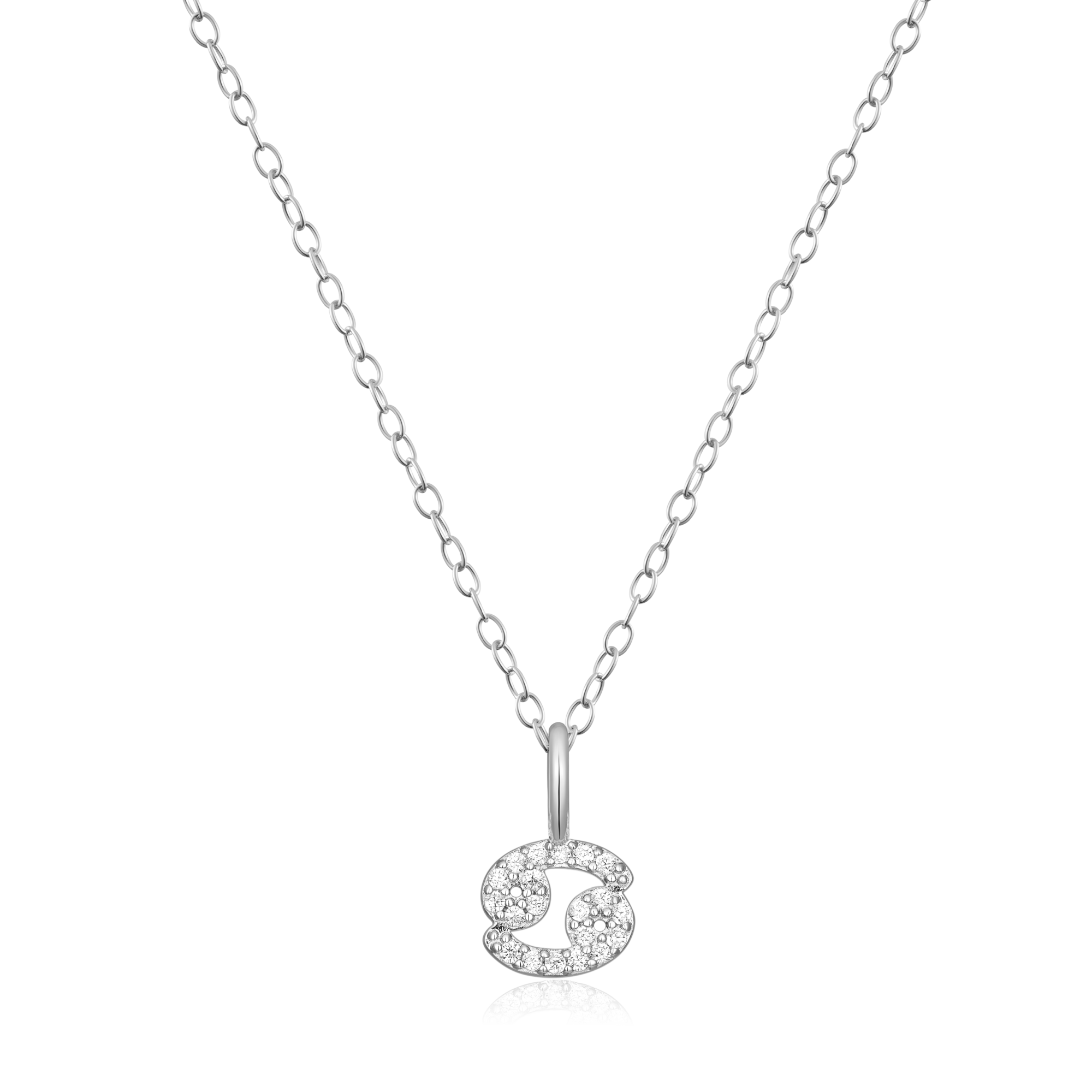 BN0111W - Cancer Constellation Pendant Necklace in Rhodium-Plated Sterling Silver
