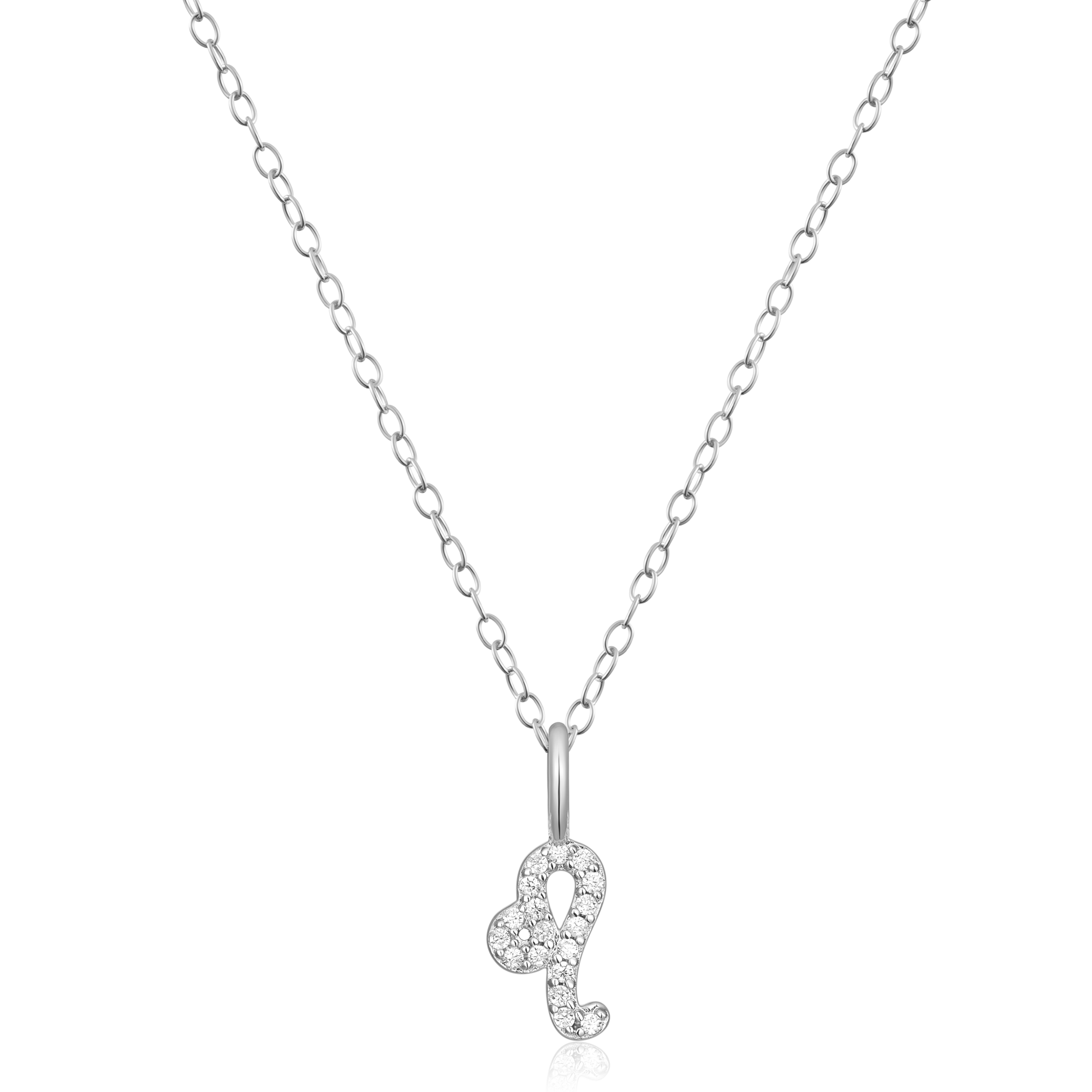 BN0112W - Leo Constellation Pendant Necklace in Rhodium-Plated Sterling Silver