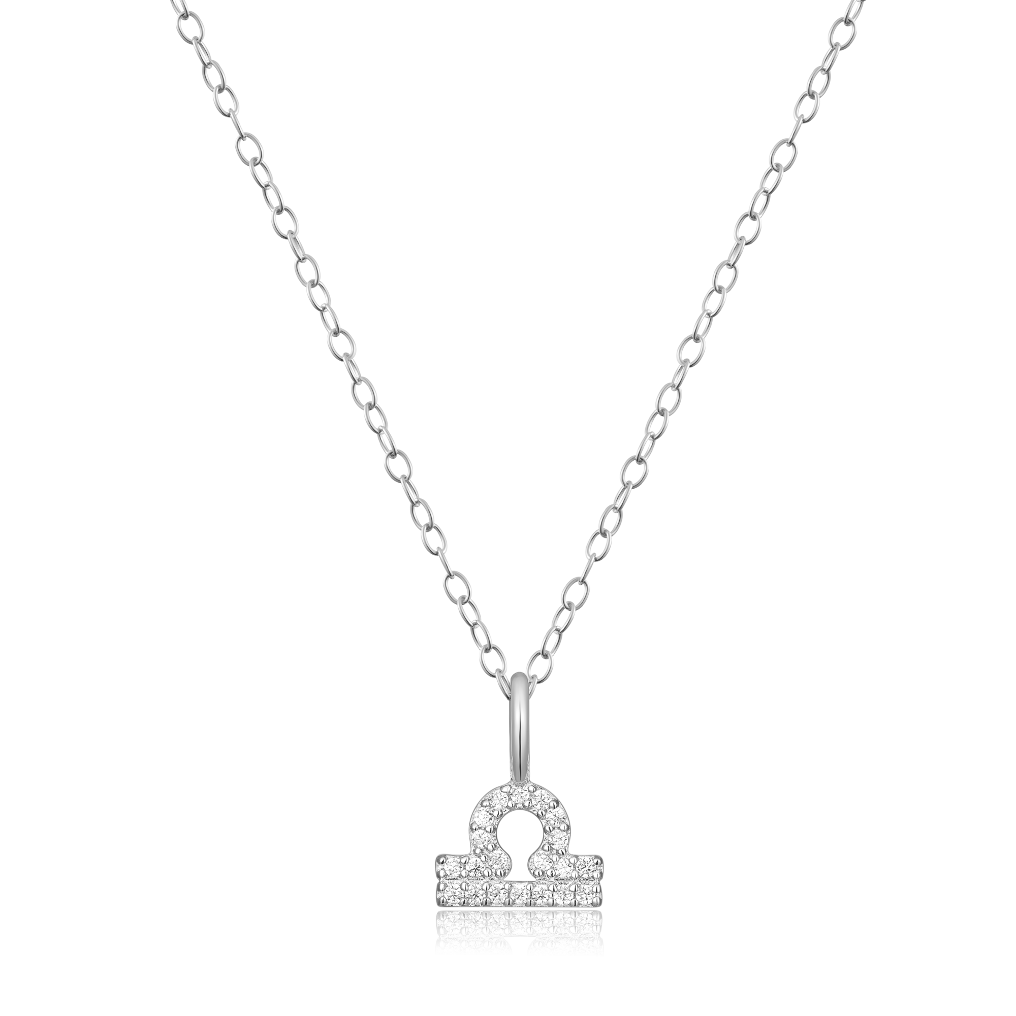 BN0114W - Libra Constellation Pendant Necklace in Rhodium-Plated Sterling Silver