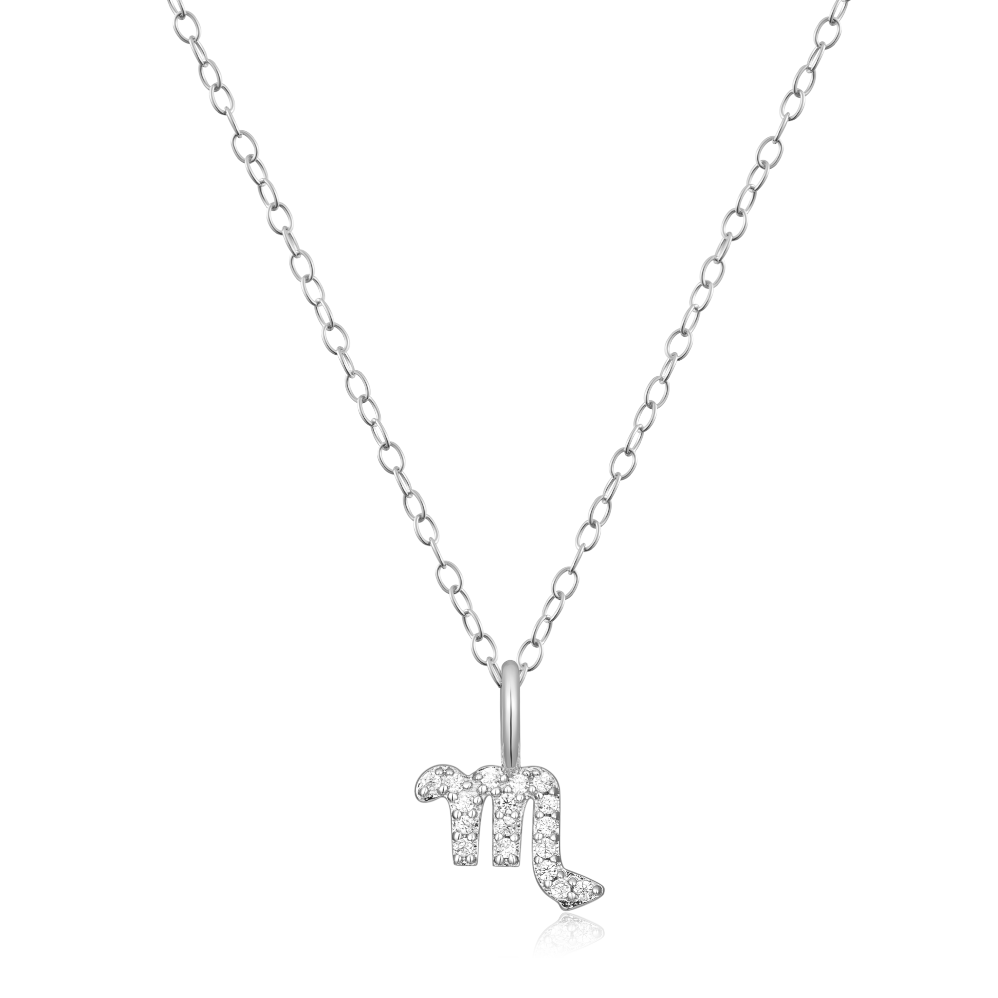 BN0115W - Scorpio Constellation Pendant Necklace in Rhodium-Plated Sterling Silver