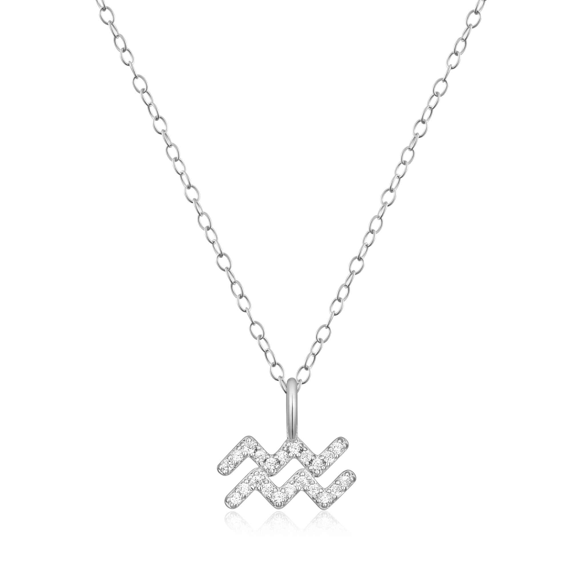 BN0118W - Aquarius Constellation Pendant Necklace in Rhodium-Plated Sterling Silver