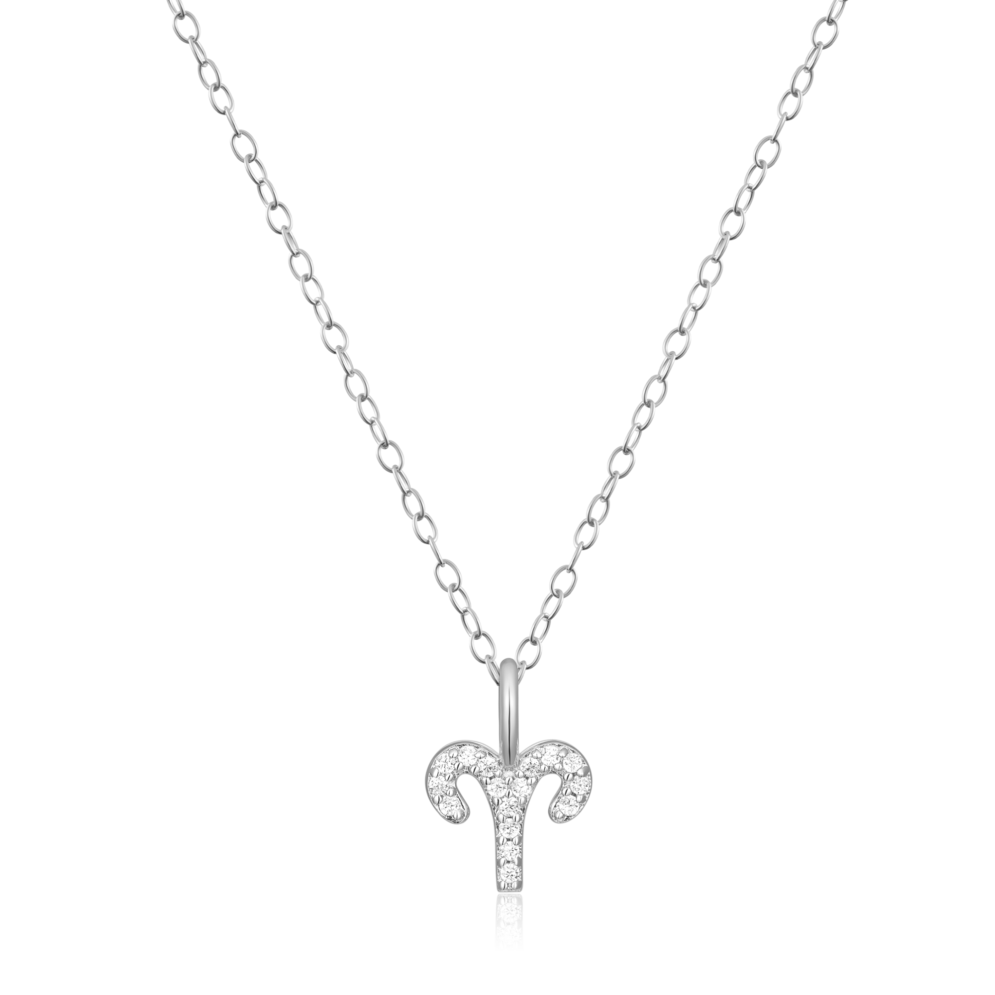 BN0108W - Aries Constellation Pendant Necklace in Rhodium-Plated Sterling Silver