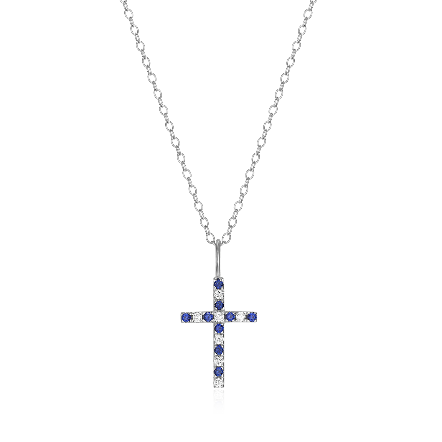 BN0251 - Cross Lab-Created Sapphire & Diamond Pendant Necklace in Rhodium-Plated Sterling Silver