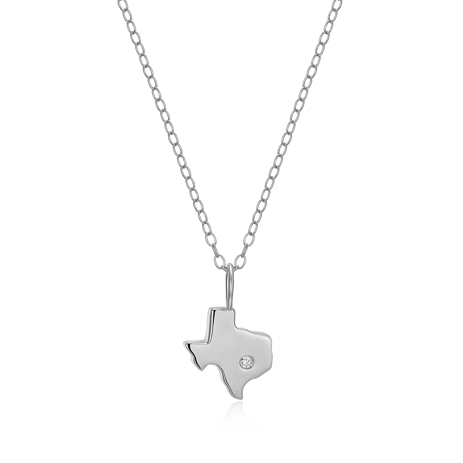 BN0203W - Texas State Lab-Created Diamond Pendant Necklace in Rhodium-Plated Sterling Silver