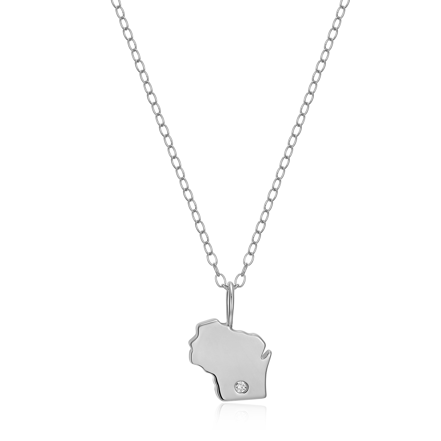 BN0207W - Wisconsin State Lab-Created Diamond Pendant Necklace in Rhodium-Plated Sterling Silver