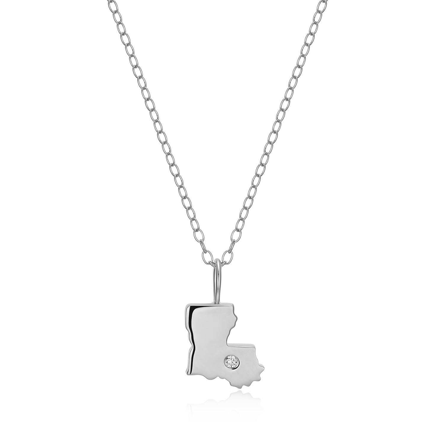 BN0209W - Louisiana State Lab-Created Diamond Pendant Necklace in Rhodium-Plated Sterling Silver