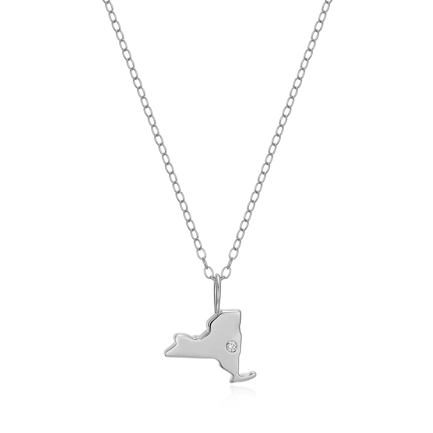 BN0210W - New York State Lab-Created Diamond Pendant Necklace in Rhodium-Plated Sterling Silver