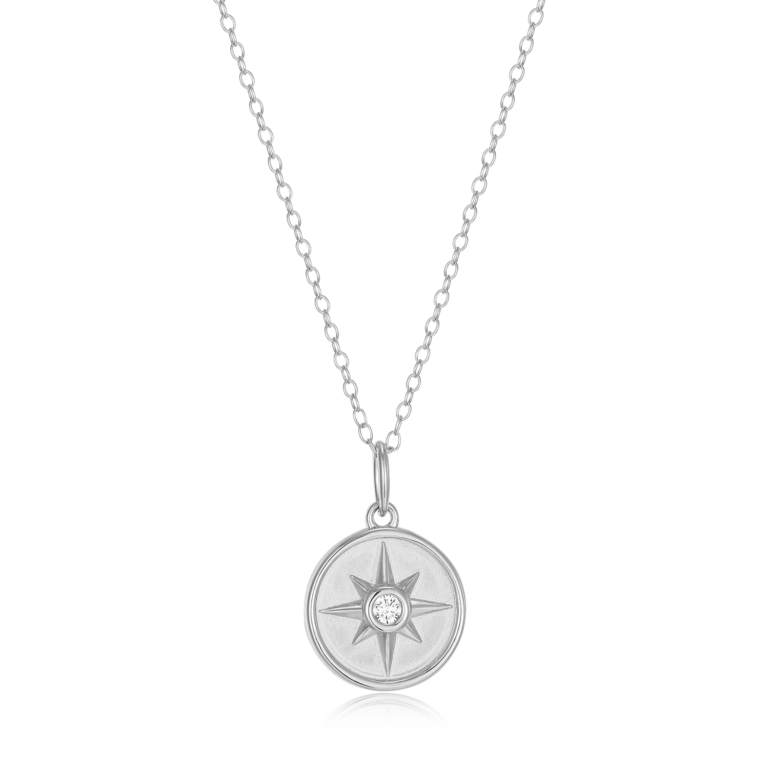 BN0213W - North Star Medallion Lab-Created Diamond Pendant Necklace in Rhodium-Plated Sterling Silver