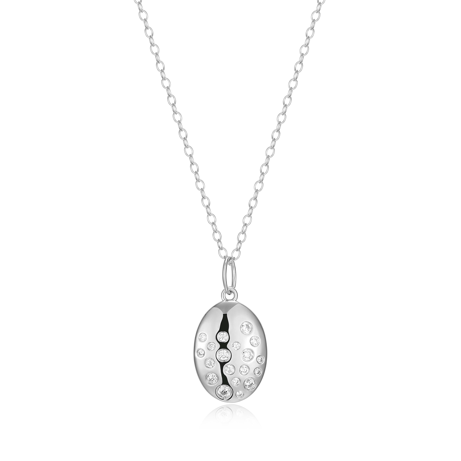 BN0214W - Scattered Medallion Lab-Created Diamond Pendant Necklace in Rhodium-Plated Sterling Silver