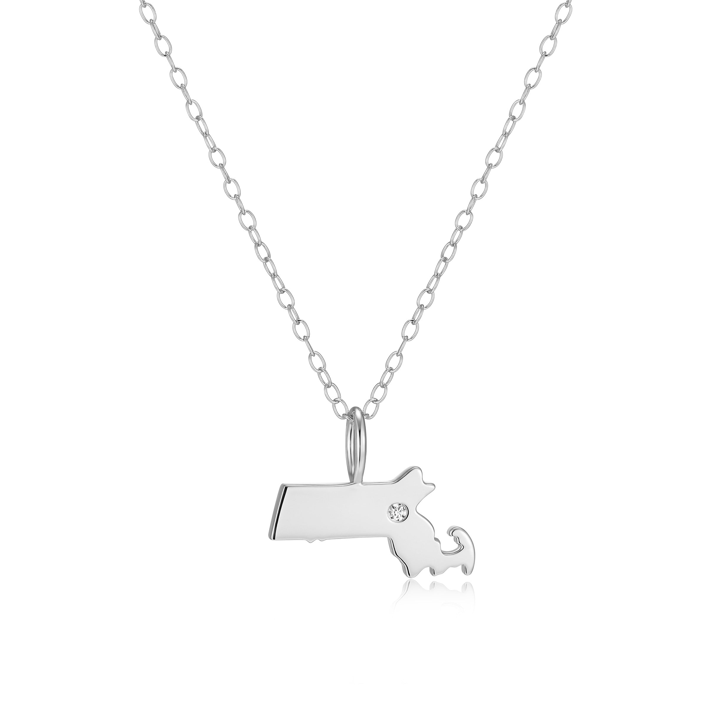 BN0292W - Massachusetts State Lab-Created Diamond Pendant Necklace