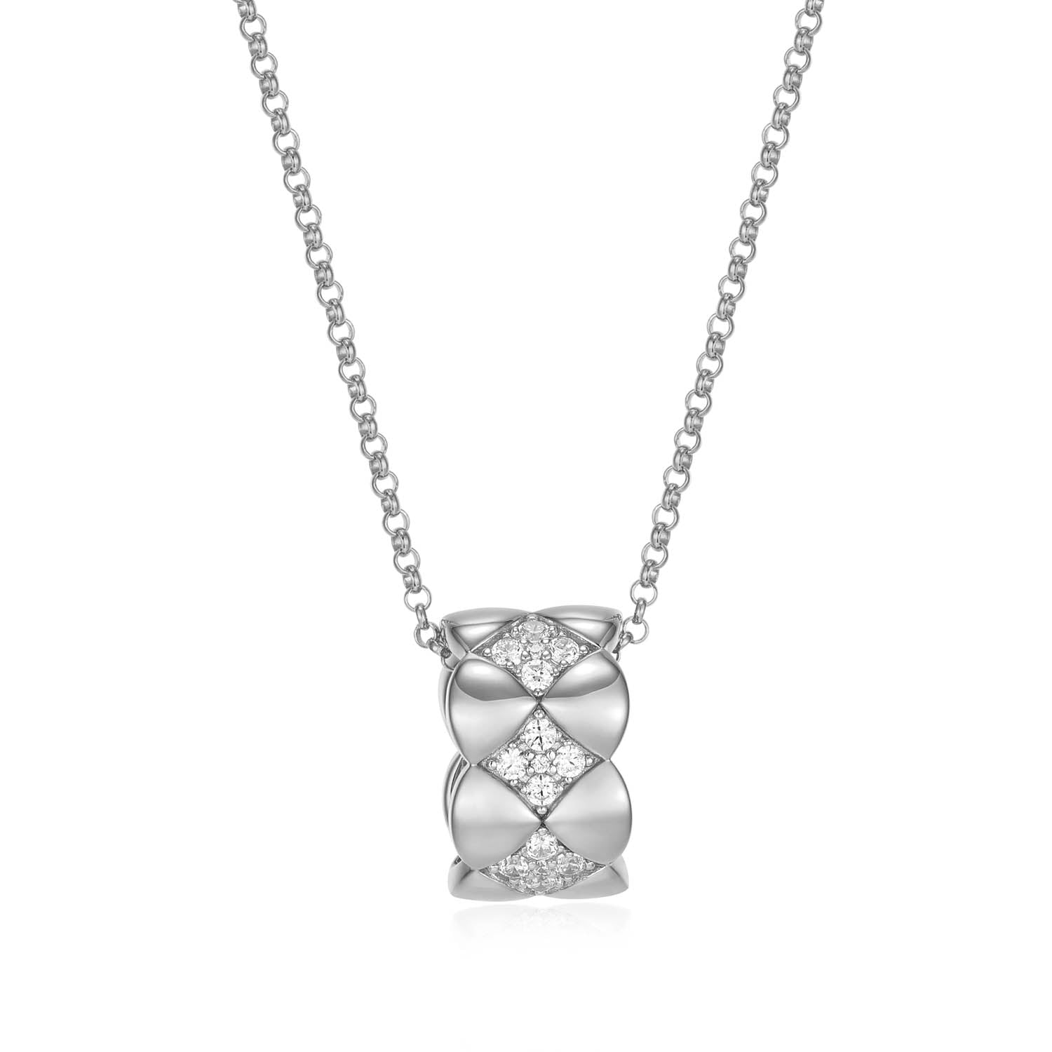 Sterling Silver Charles Garnier "quilted" Rhodium Plated Cz Necklace On 17" + 2" Extension Rolo Chain