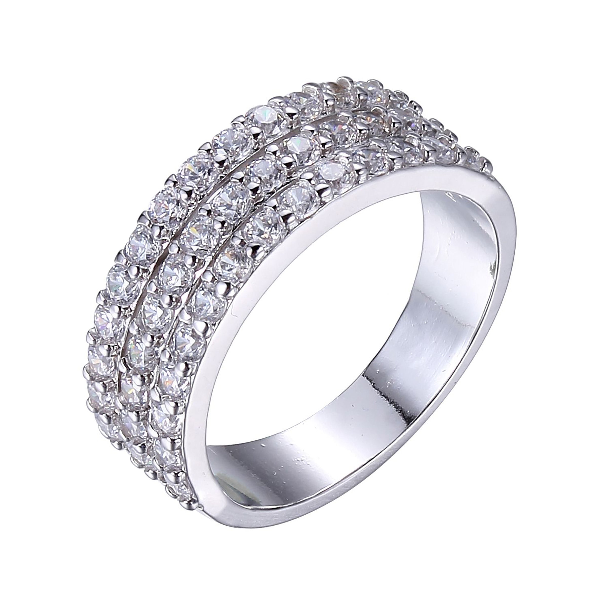 Diamondlite Cz 3-Row Ring In Sterling Silver - Size 7