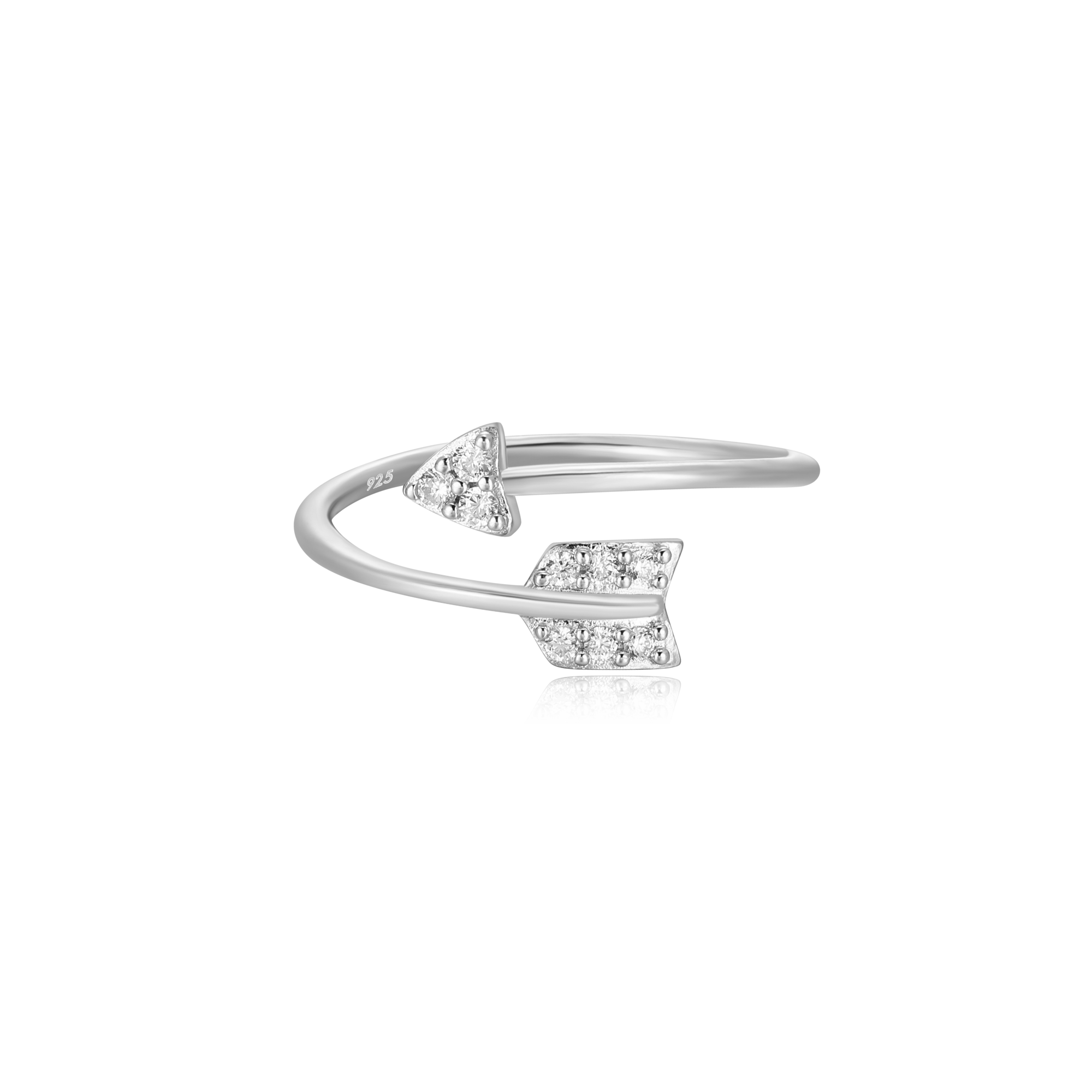BR0048W - Arrow Bypass Ring in Rhodium-Plated Sterling Silver - Size 8