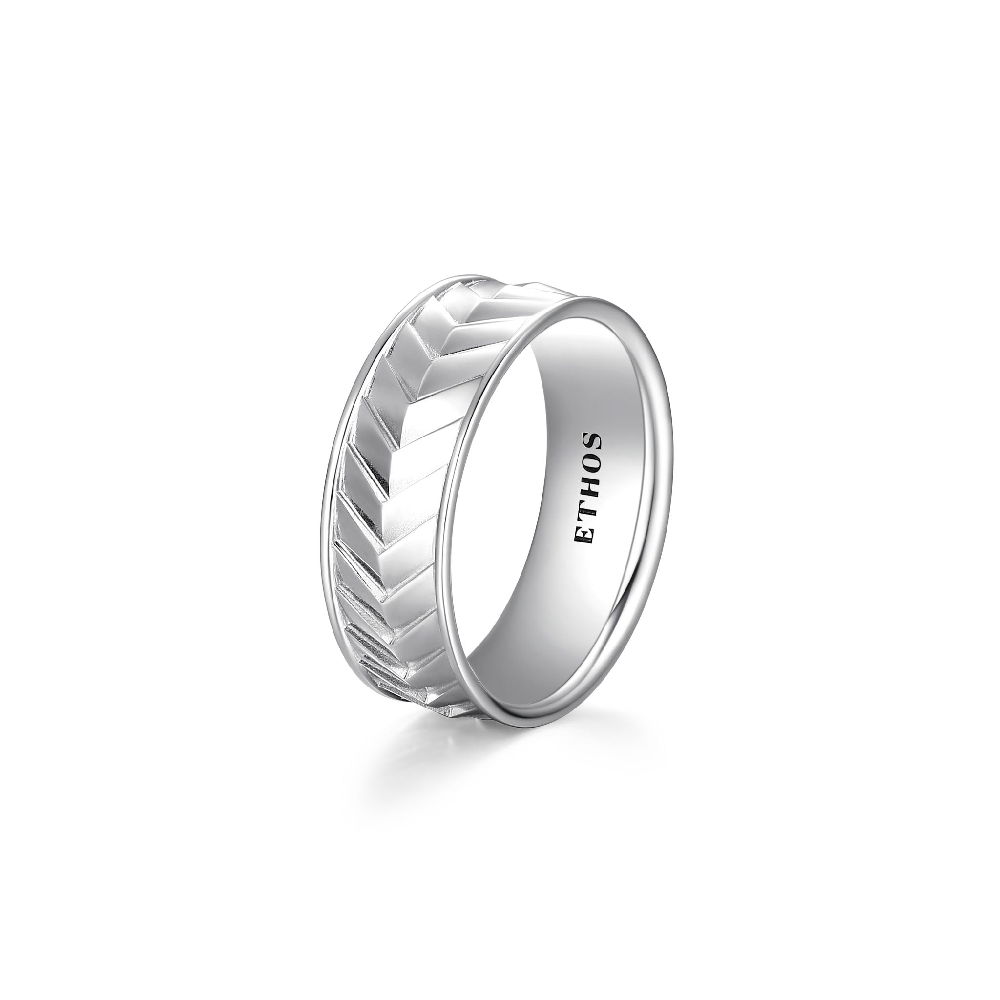 UR0009 - Chevron Rhodium Finish Sterling Silver Ring - Size 9