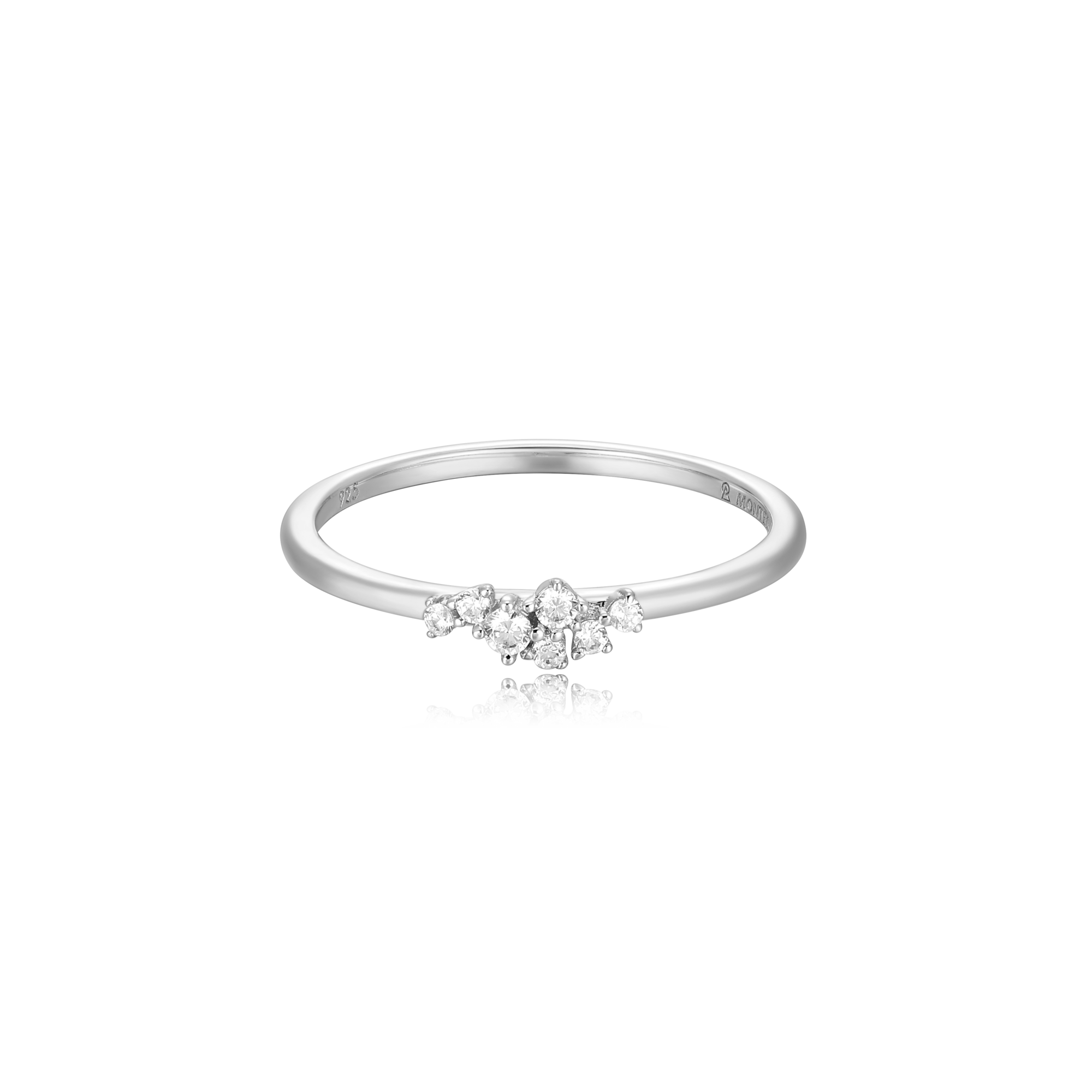 BR0052W - Scattered Lab-Created Diamond Stackable Ring in Rhodium-Plated Sterling Silver - Size 7
