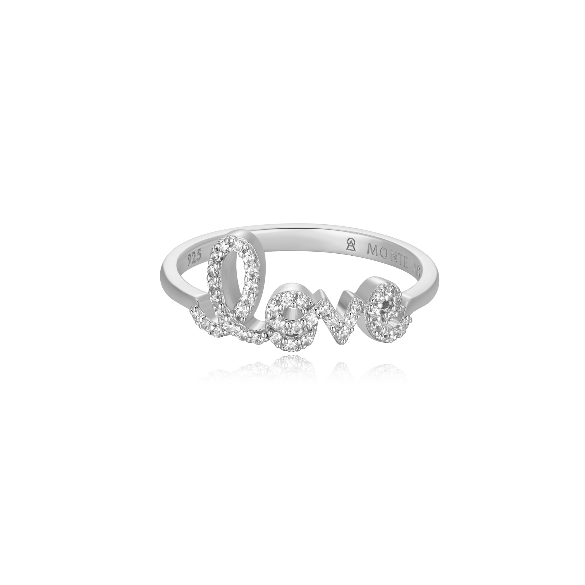 BR0004W - Love Statement Ring in Rhodium-Plated Sterling Silver - Size 7