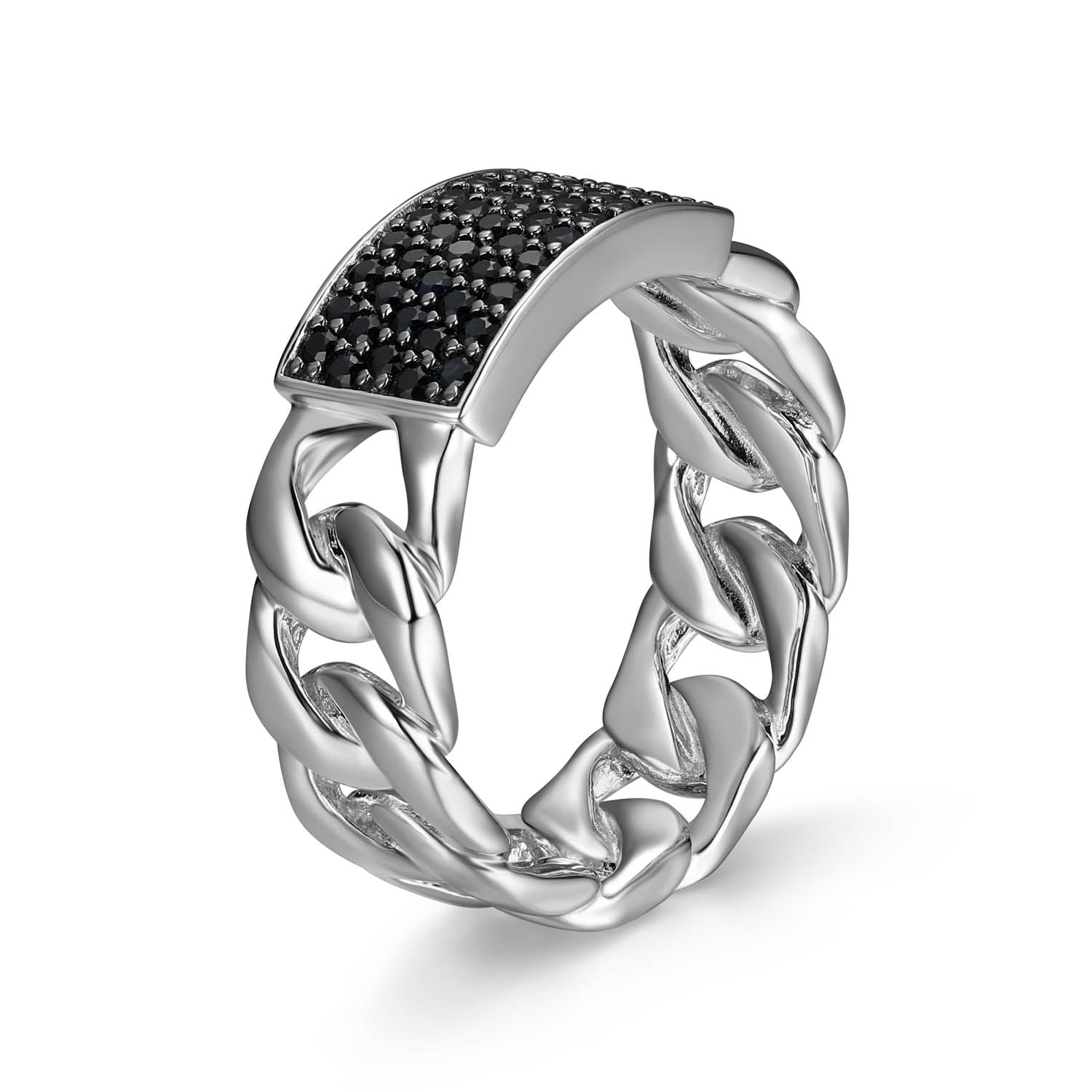 UR0052 - Links Gunmetal Rhodium Finish Sterling Silver Ring