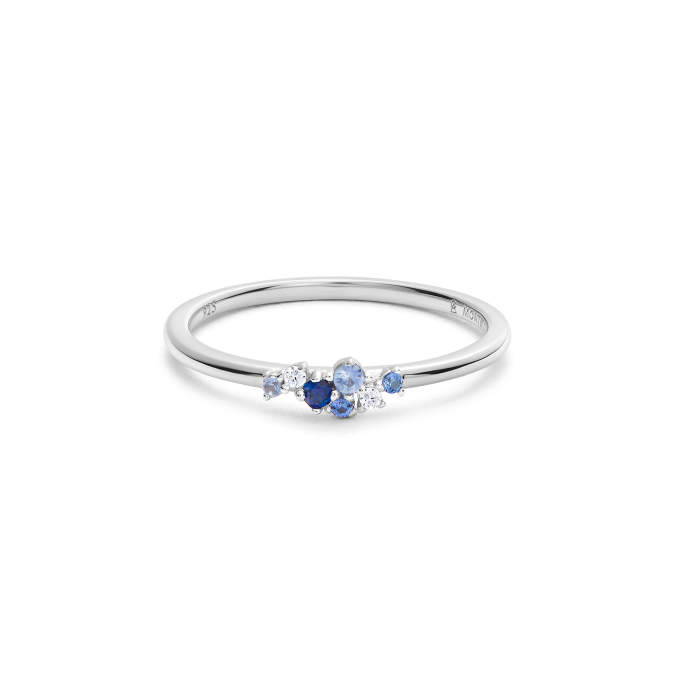 BR0200W - Scattered Ombre Lab-Created Sapphire & Diamond Ring in Rhodium-Plated Sterling Silver - Size 8
