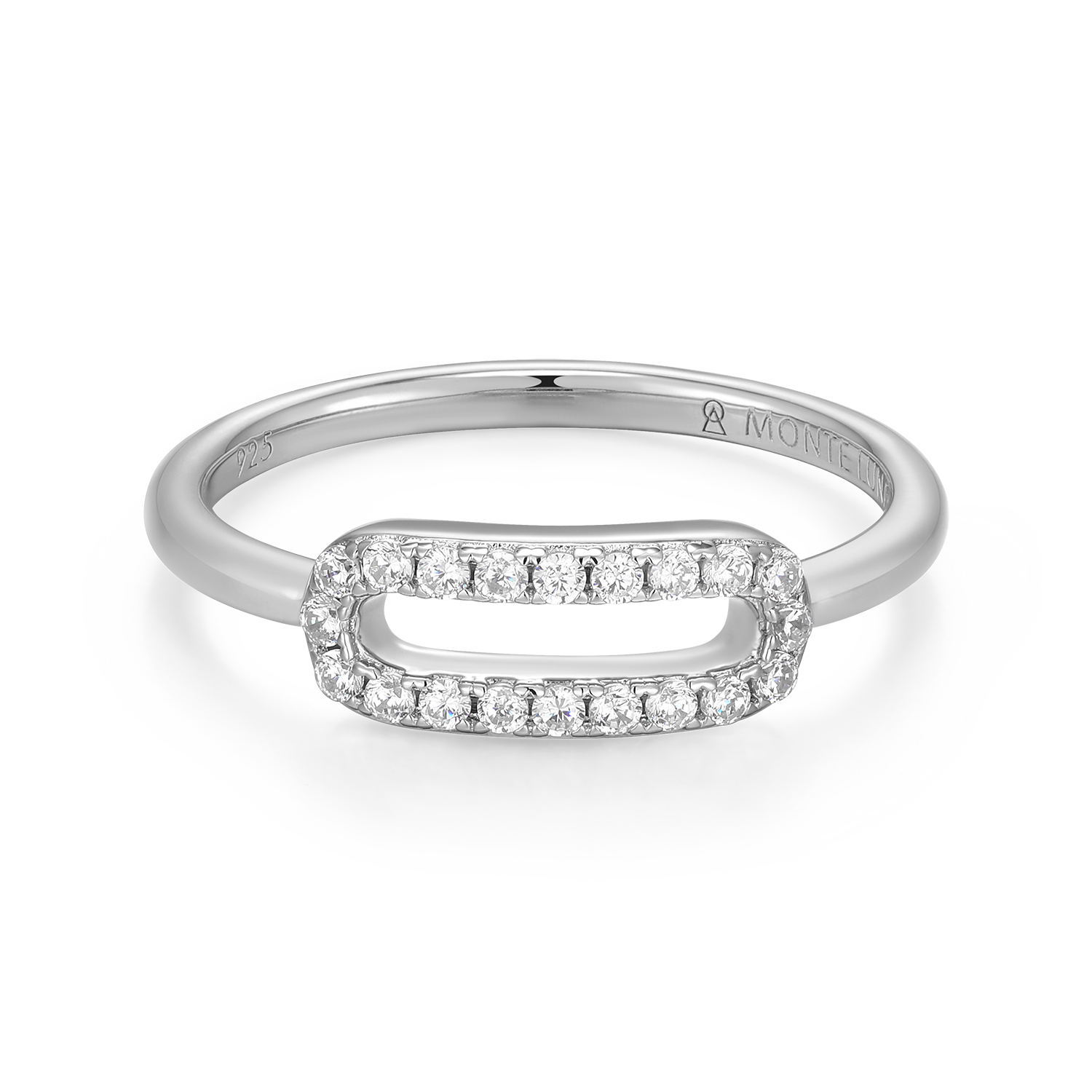 BR0237W - Mini Paperclip Lab-Created Diamond Ring in Rhodium-Plated Sterling Silver - Size 6