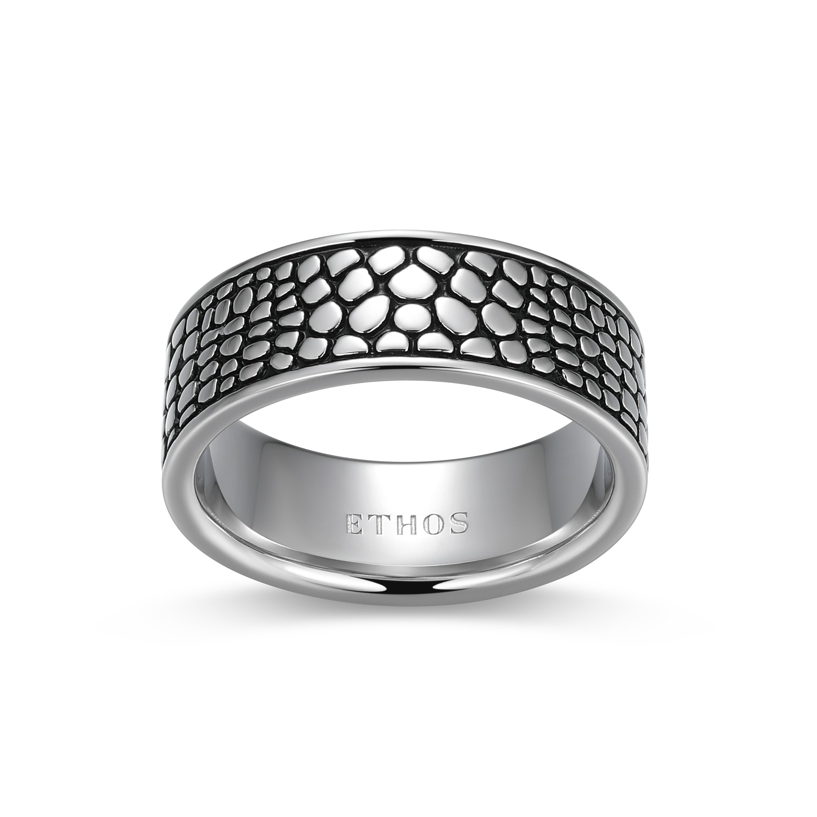 UR0095 - Reptile Design Eternity Band Ring in Rhodium - Plated Sterling Silver