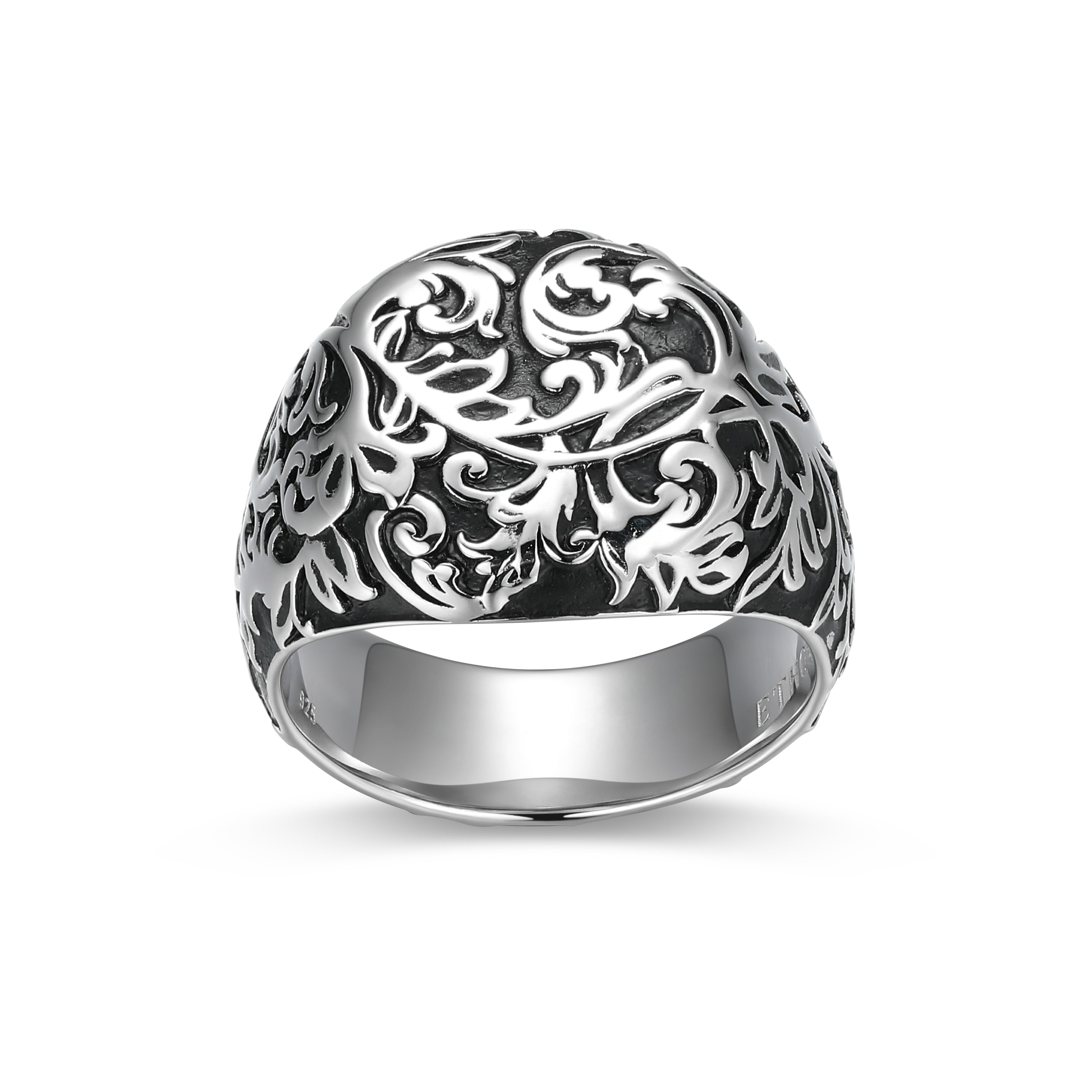 UR0087 - Chisel Signet Ring in Rhodium - Plated Sterling Silver