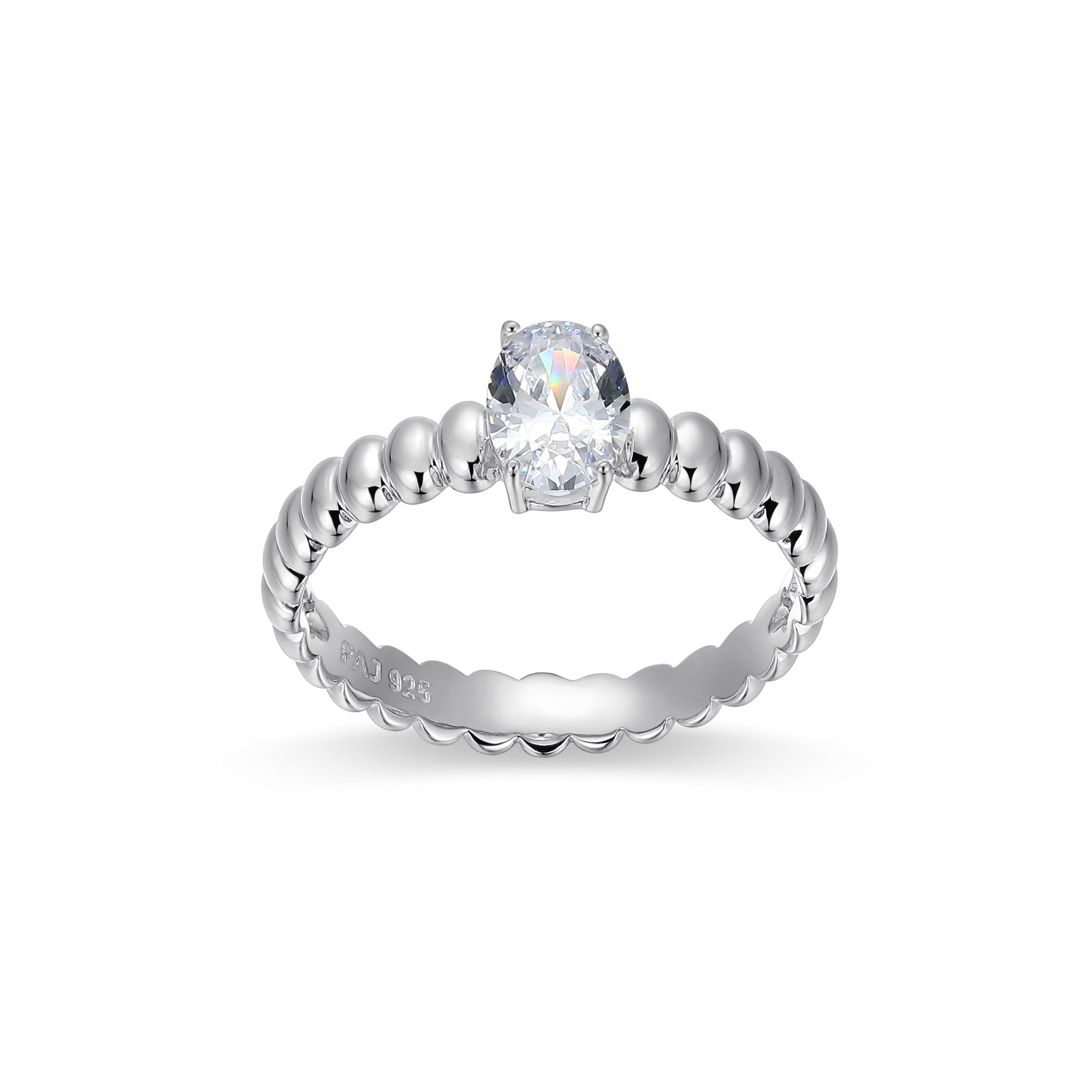 RR0190W - Oval-Cut CZ Domed Band Ring - Size 8