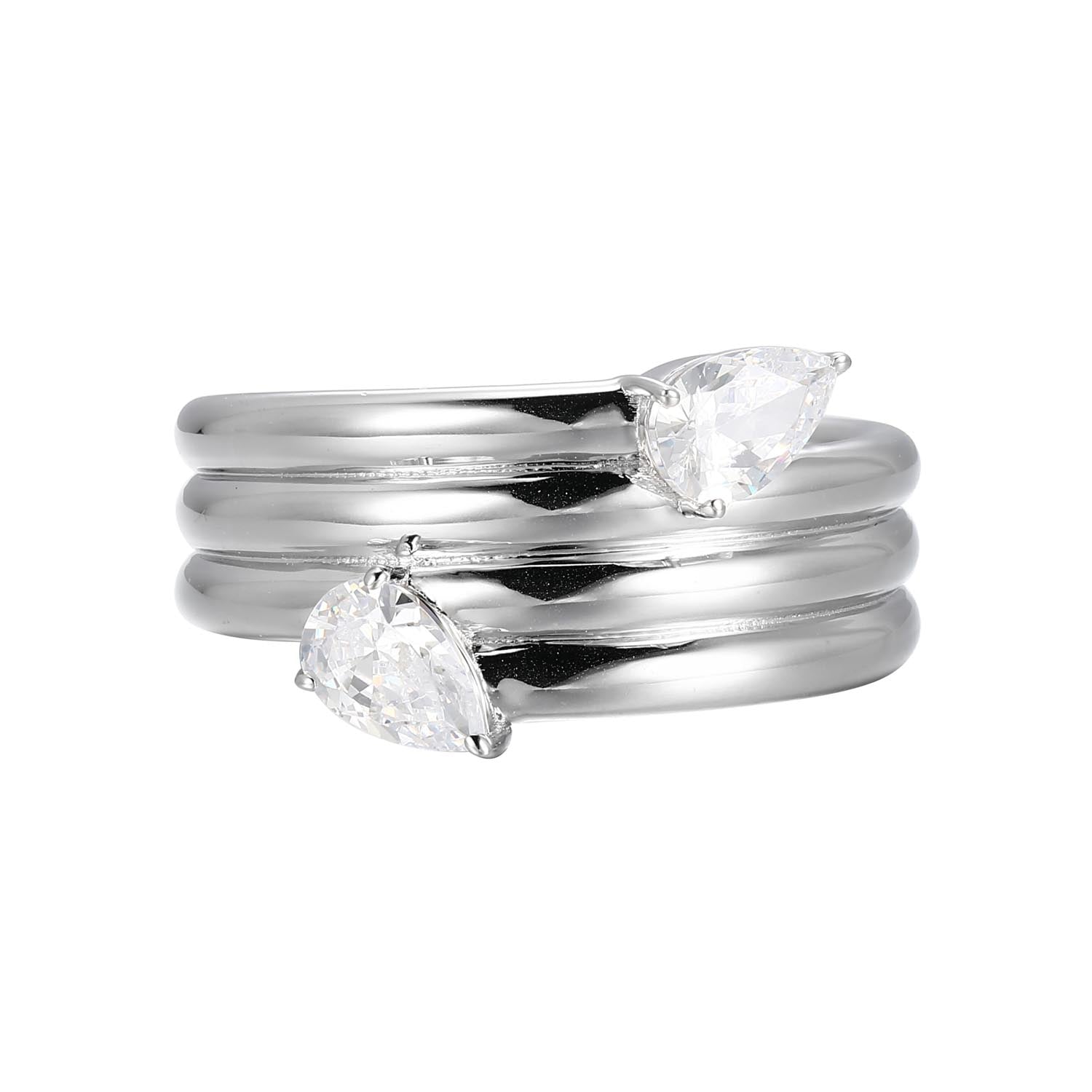 This Ring From The Goddess Collection Showcases A Striking Design. Sparkling Cubic Zirconia Accentuate The Multi-Band Design Crafted In Rhodium-Plated Sterling Silver For A Modern, Sophisticated Look. - Size 9
