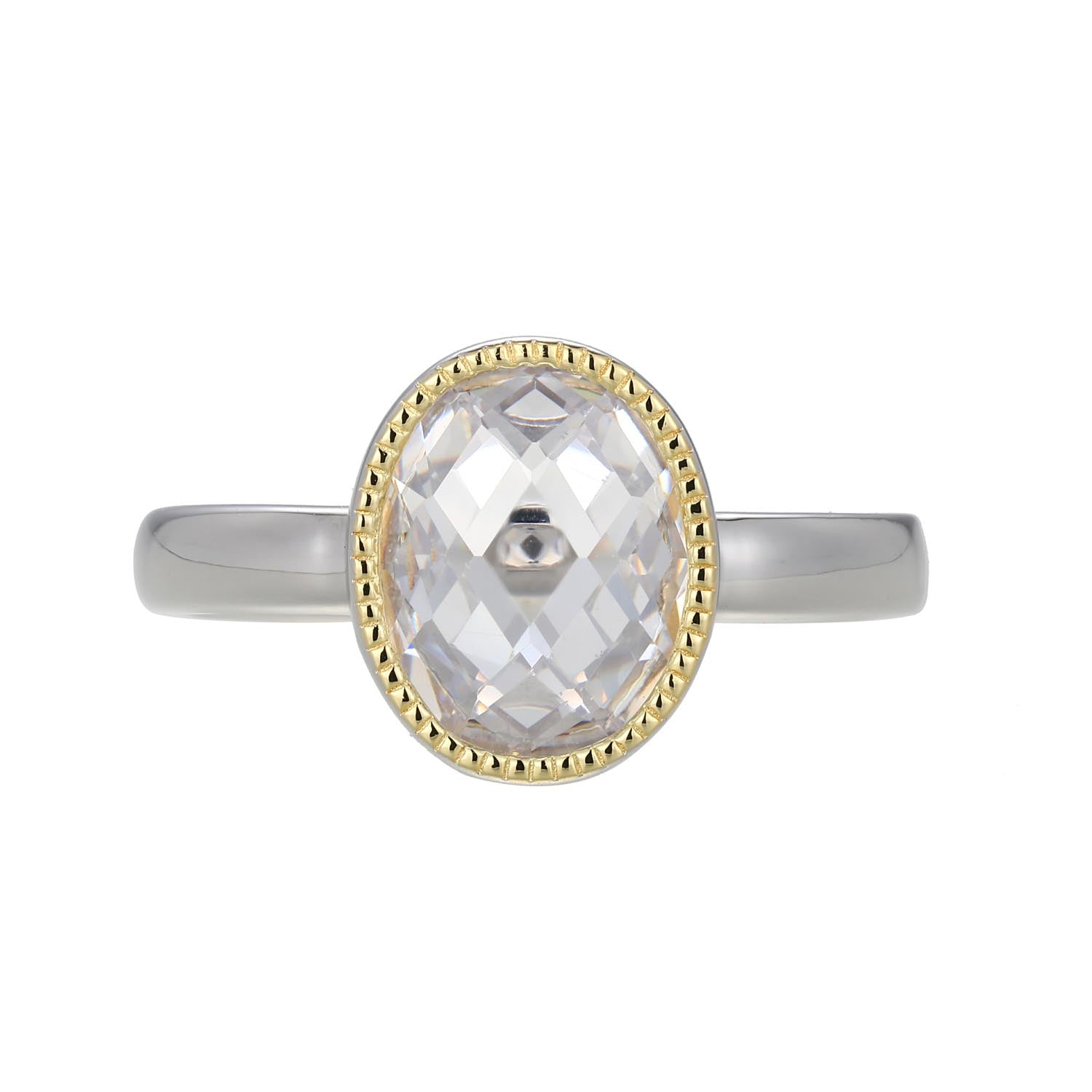 Classic, Elegant And Chic Take Center Stage In This Gold-Plated Sterling Silver Ring. A Sparkling Cubic Zirconia, Delicately Framed By Milgrain, Creates A Statement Piece Reflecting Vintage Charm And Modern Sophistication. - Size 9