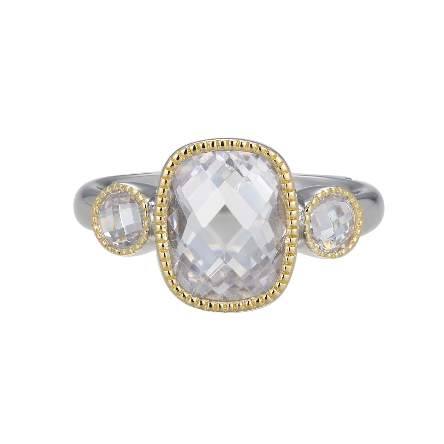 This Ring Features Three Dazzling Cubic Zirconia Stones For Maximum Shine And A Truly Sumptuous Finish. The Yellow Gold-Plated Setting Features A Detailed Milgrain Effect That Gives This Modern Piece A Truly Vintage Feel. - Size 9