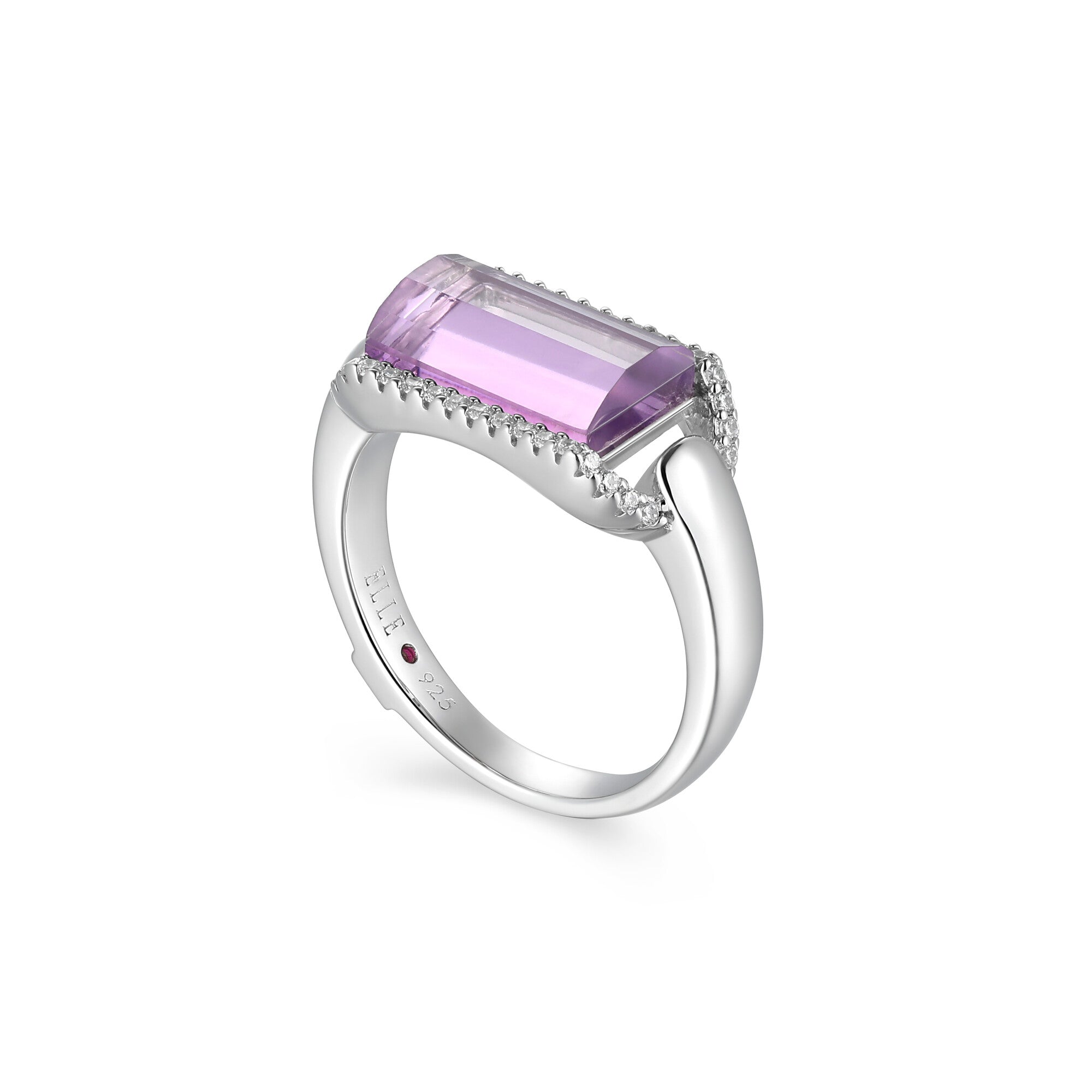 Sterling Silver Elle "Fancy" Rhodium Plated Ring Genuine White Crystal+ Africa Amethyst Sb 11X7X3Mm And Cubic Zirconia Rd - Size 6