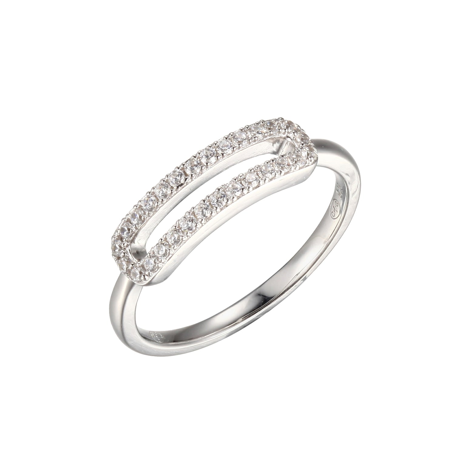 Sterling Silver Ring With Cz, Rhodium Finish - Size 6