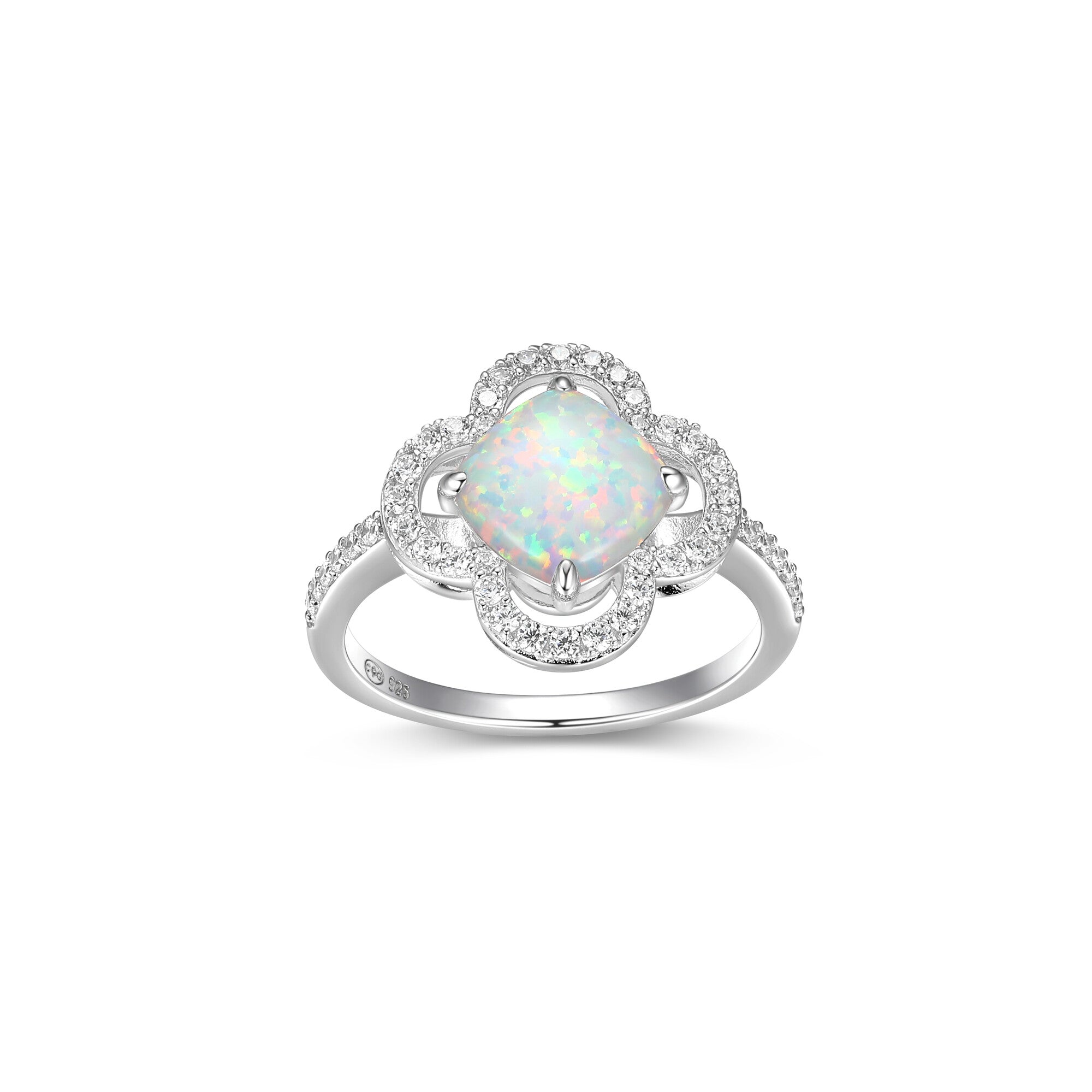 Sterling Silver L'Opal Created Cushion Opal And Cubic Zirconia Rhodium Finish Ring - Size 9