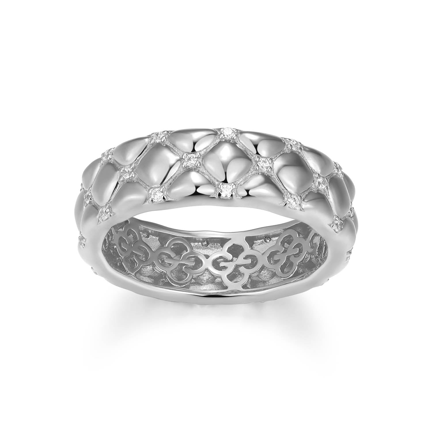 Sterling Silver Charles Garnier "quilted" Rhodium Plated Cz Ring - Size 8