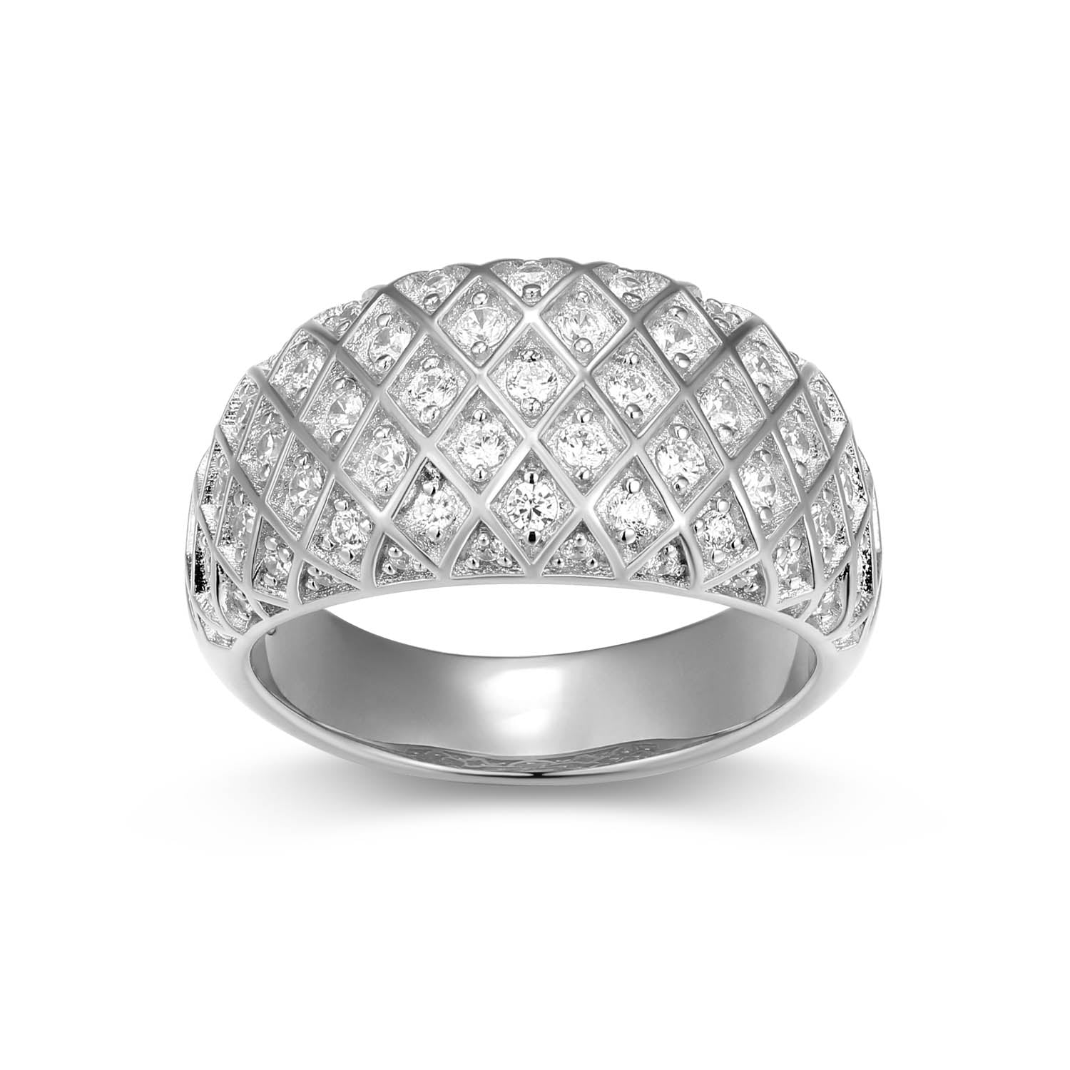 Sterling Silver Charles Garnier "quilted" Rhodium Plated Cz Ring - Size 7