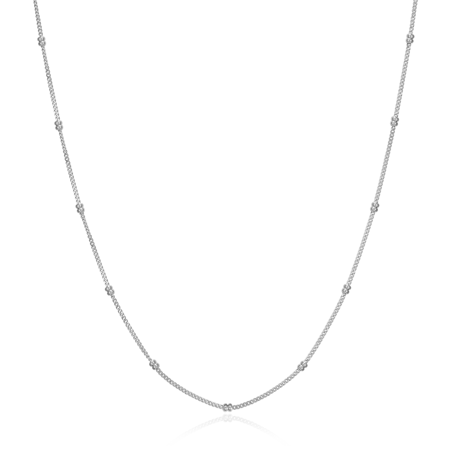 BN0248W - 14+2" Beaded Chain in Rhodium-Plated Sterling Silver