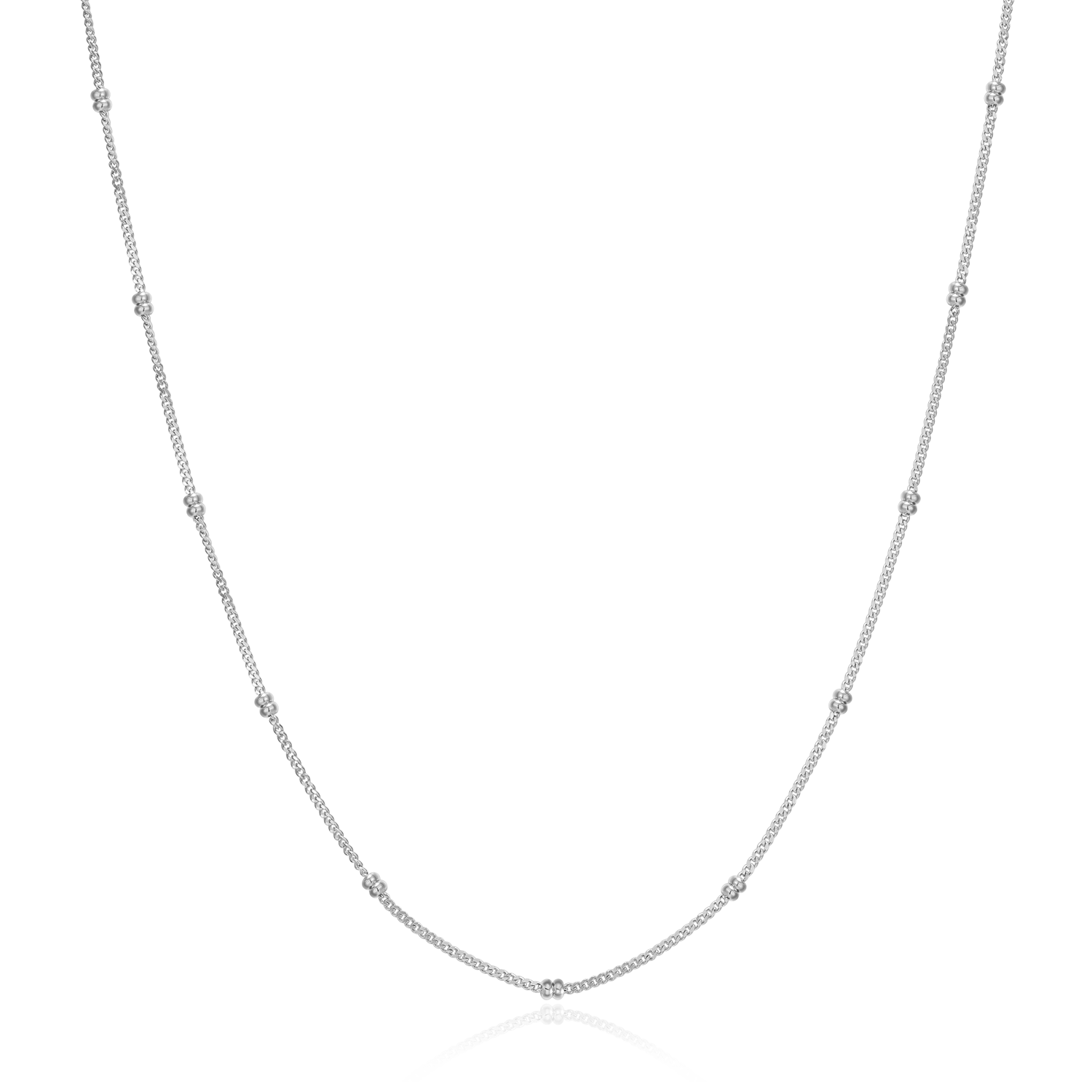 BN0249W - 18+2" Beaded Chain in Rhodium-Plated Sterling Silver